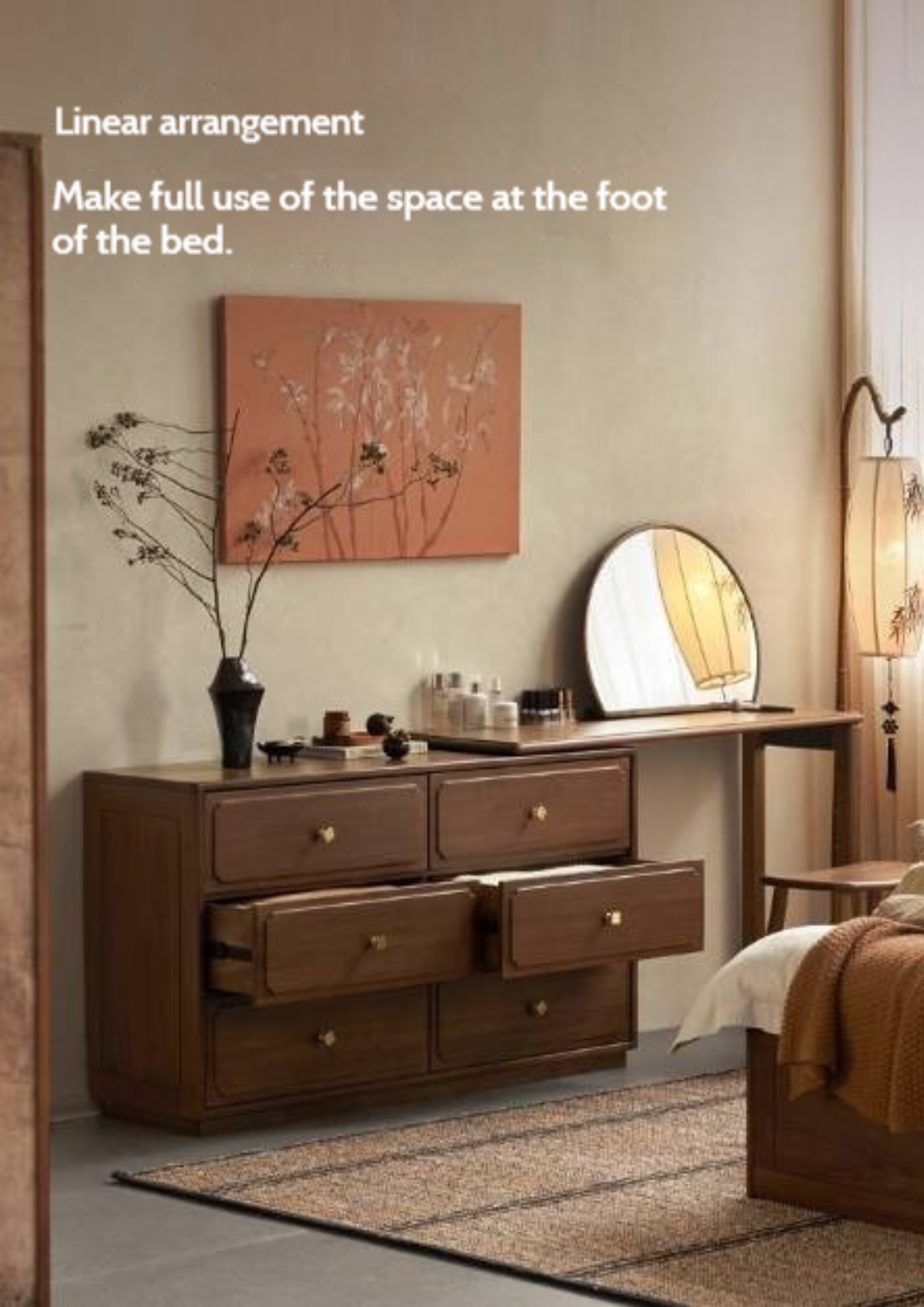 Black Walnut Solid Wood Rotating Dressing Table