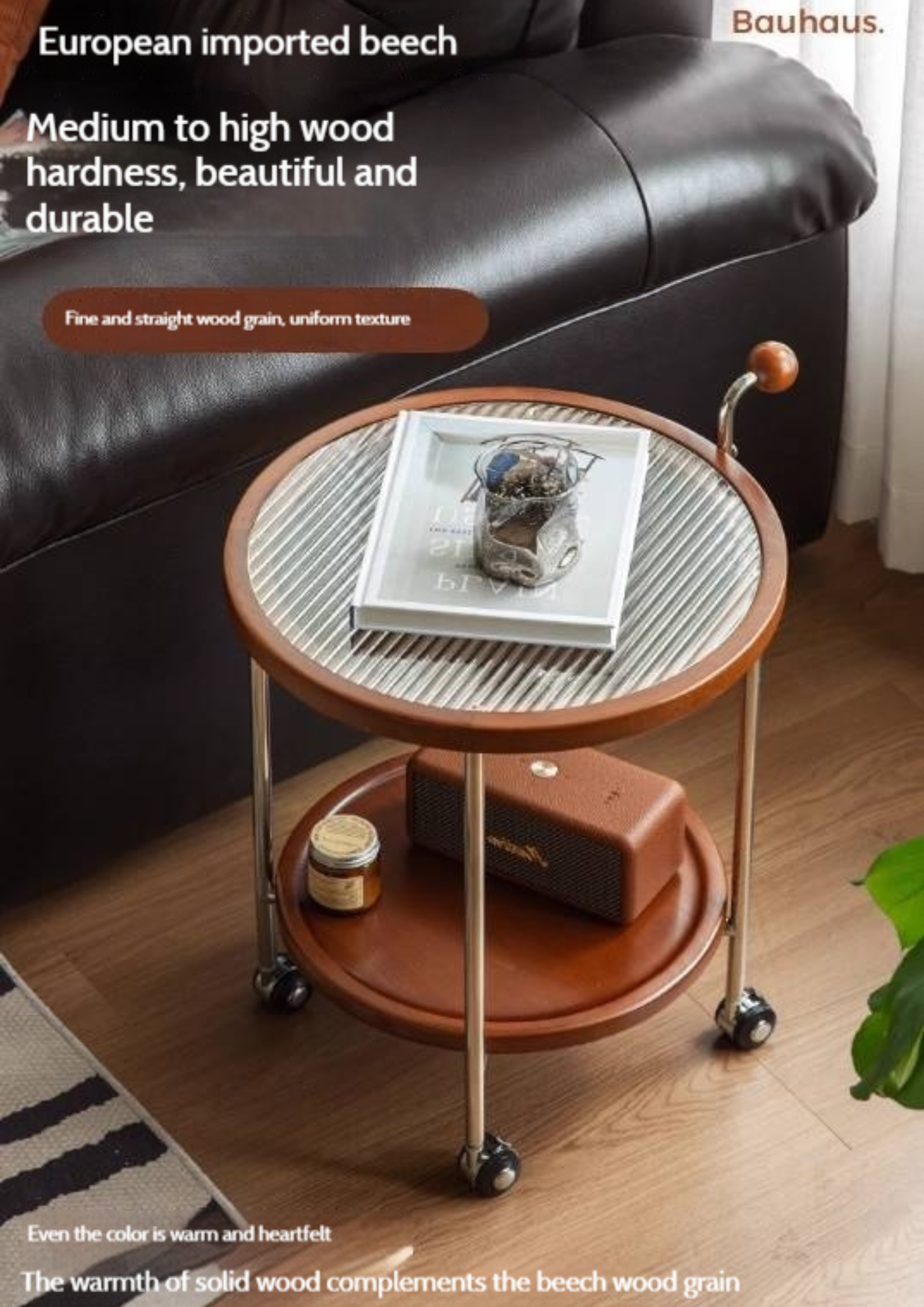 Beech Solid Wood Vintage Style Double Layer Glass Coffee Table