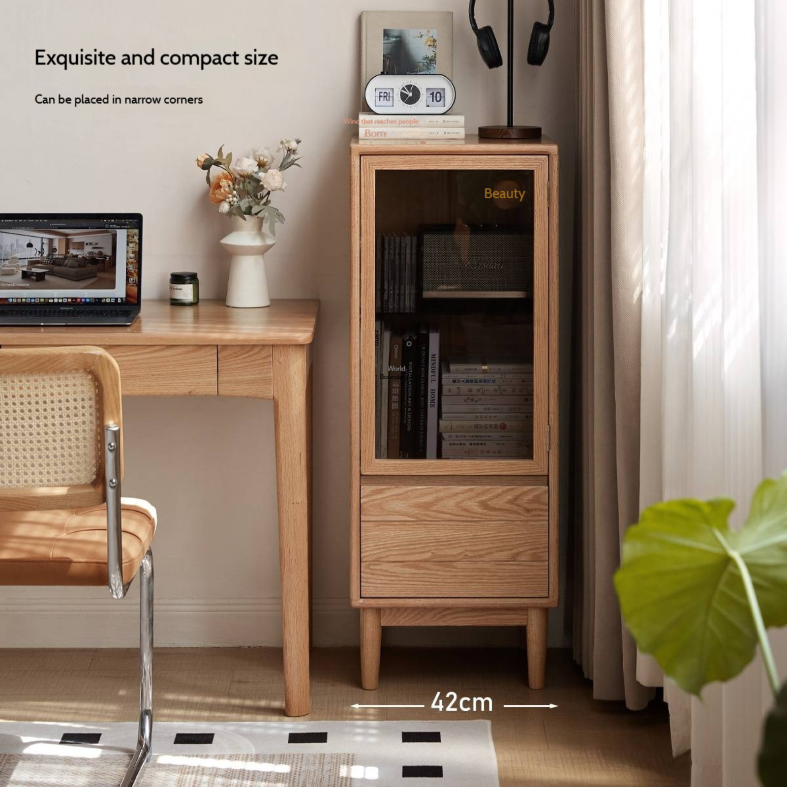 Oak Solid Wood Modern Simple Storage Side Cabinet.