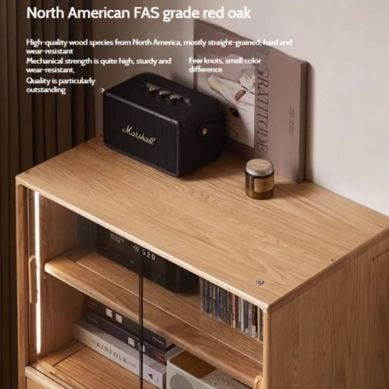 Oak Solid Wood Modern Side Cabinet with Light