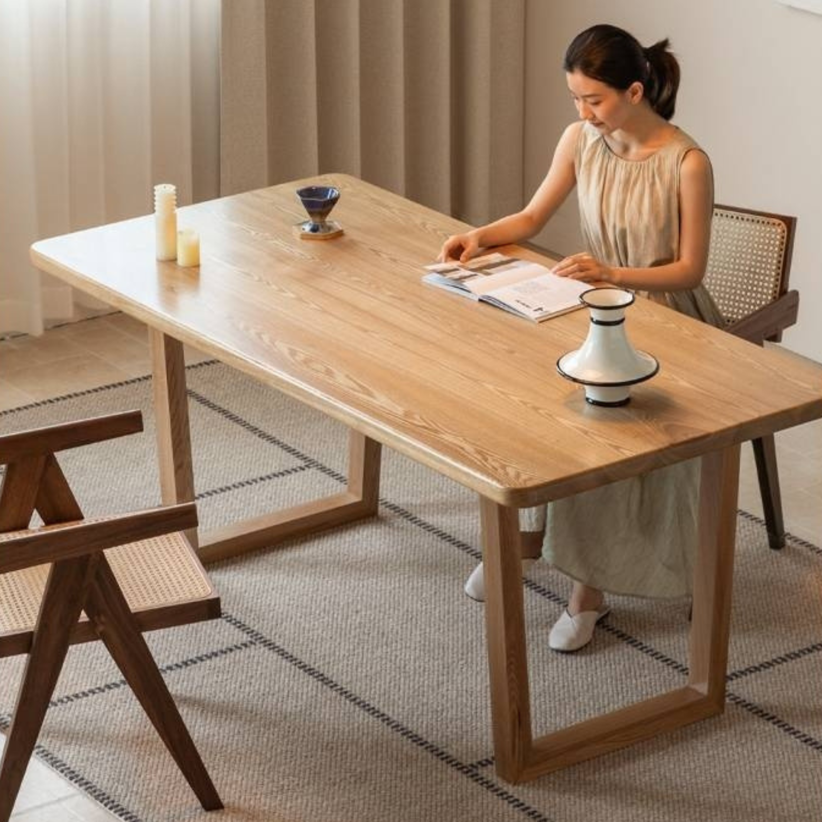 Ash, Oak, Elm Solid Wood Wabi Sabi Style Dining Table