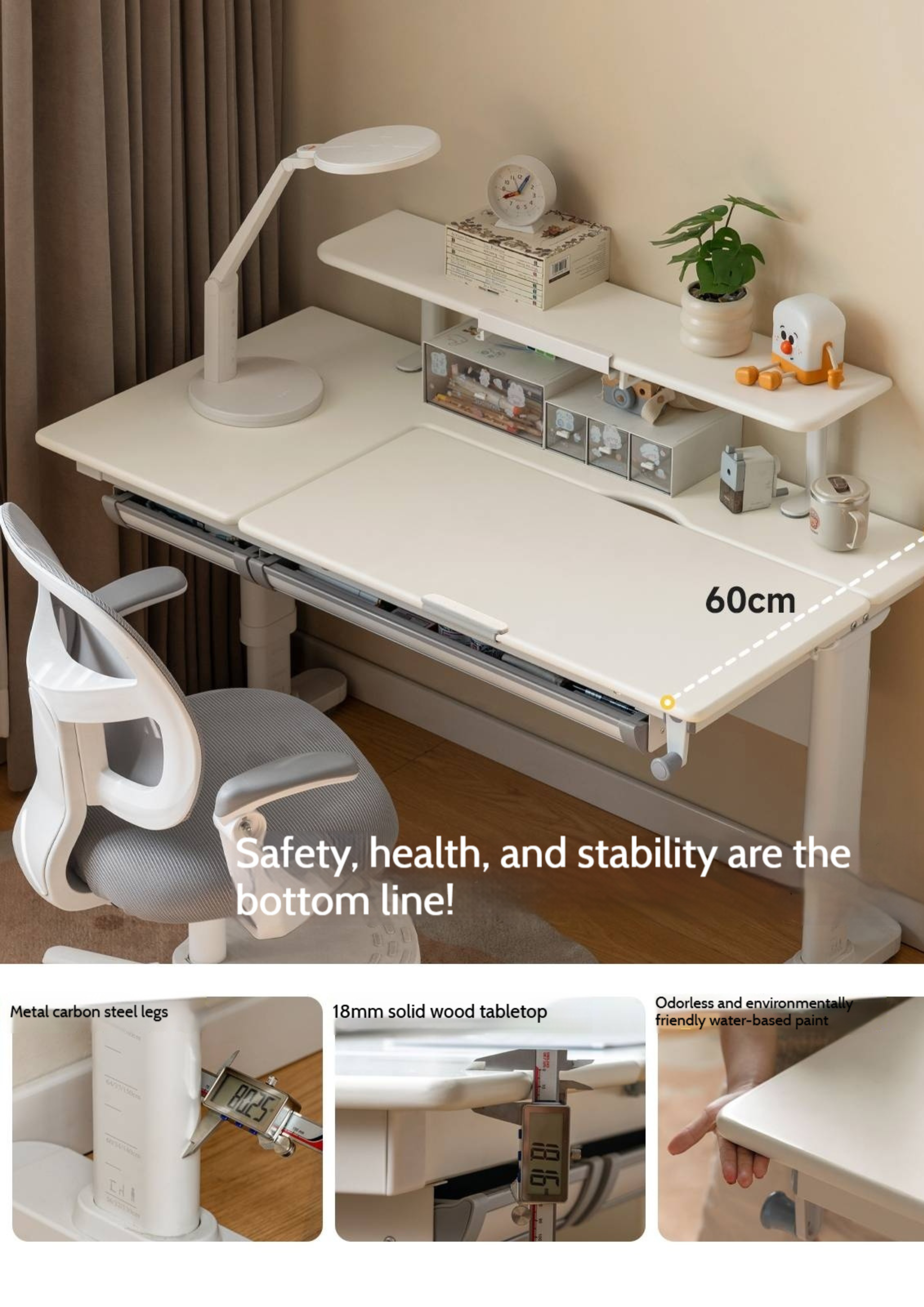 Solid Rubberwood Cream Style Children's Learning Desk