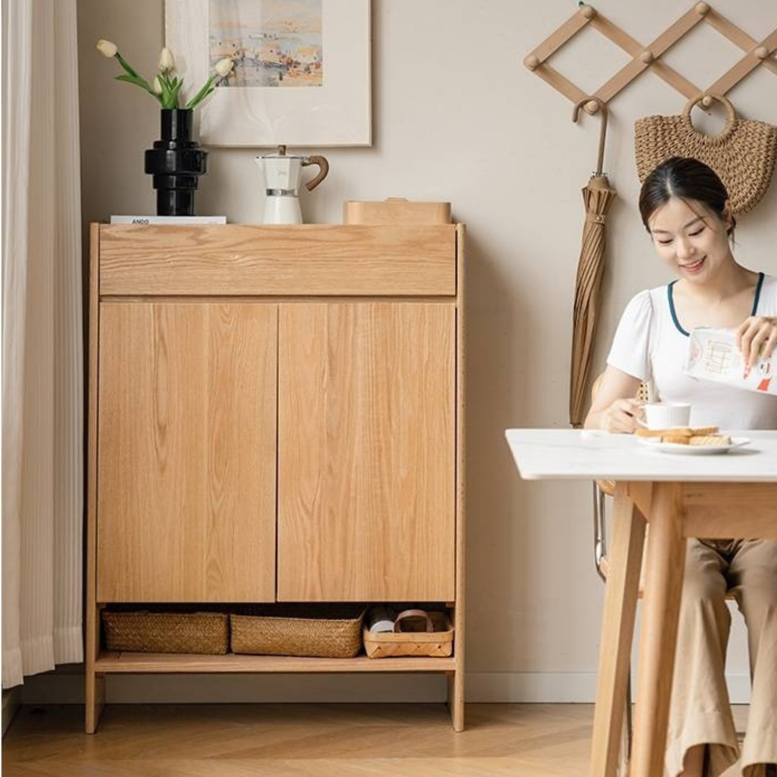 Oak Solid Wood Nordic Rock Slab Shoe Cabinet