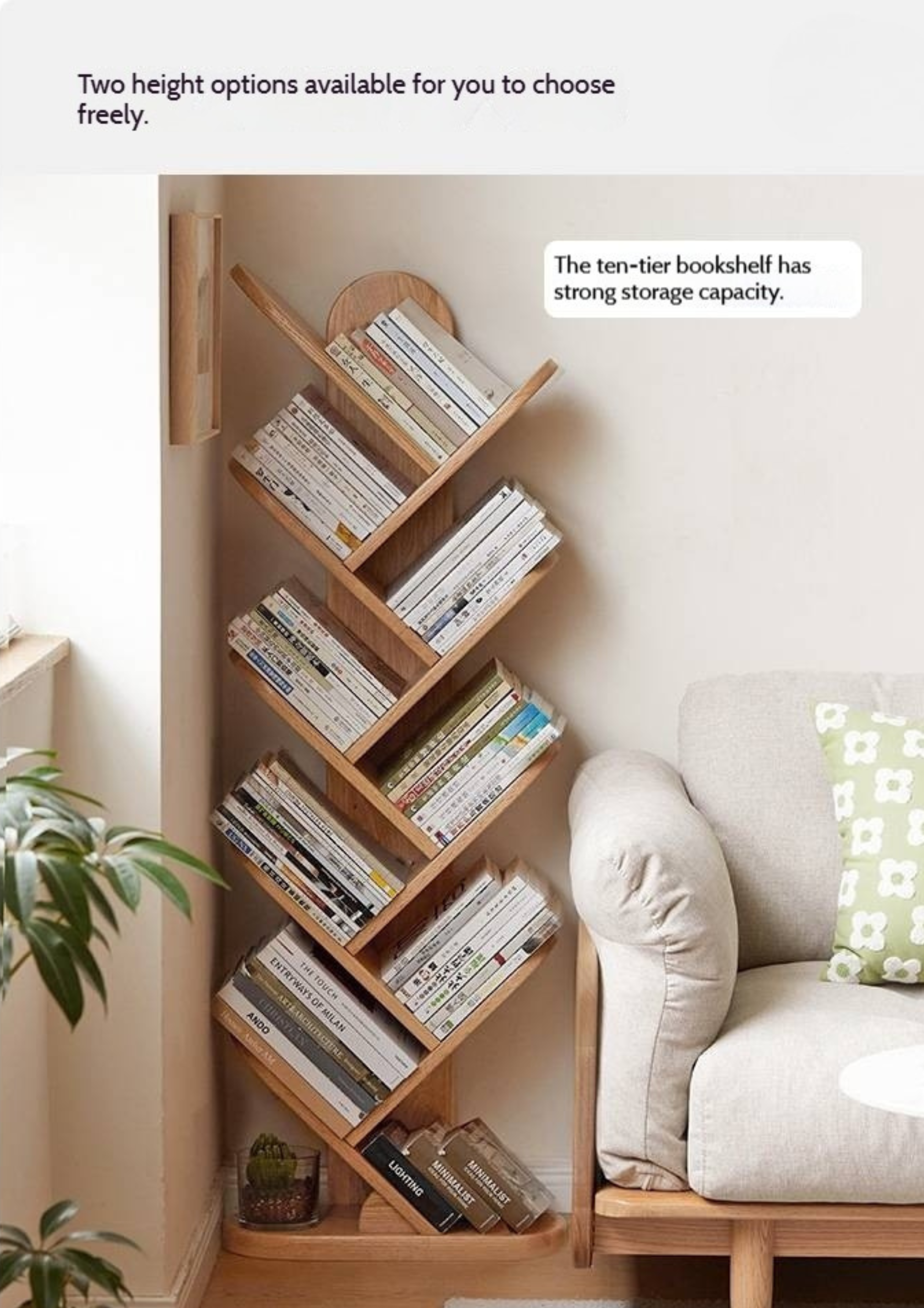 Oak, Cherry, Solid Rubberwood Multi-Layer Creative Corner Bookshelf