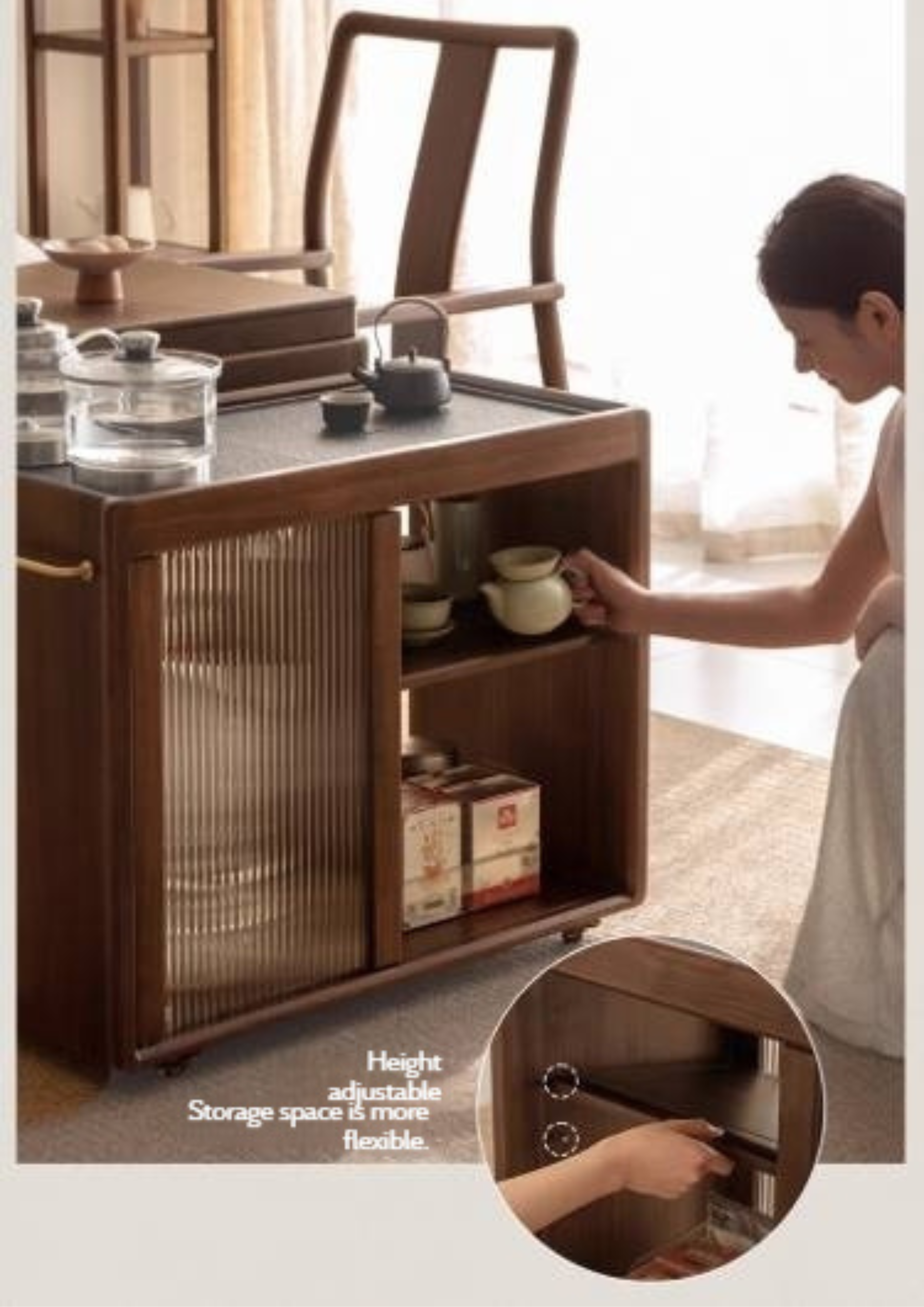 Black Walnut Solid Wood Tea Bar Integrated Side Cabinet