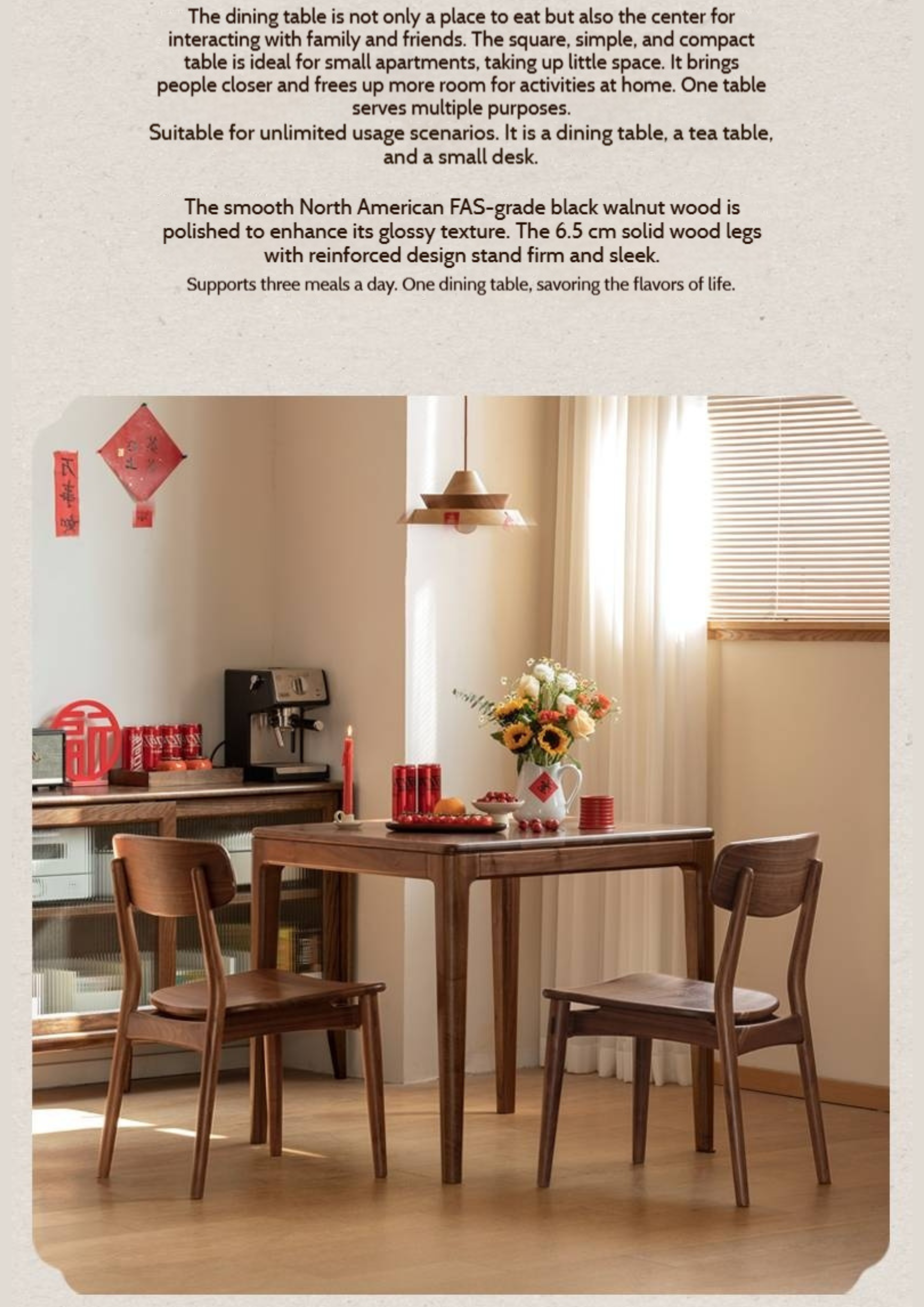 Black Walnut, Oak Solid Wood Modern Rock Board Dining Table