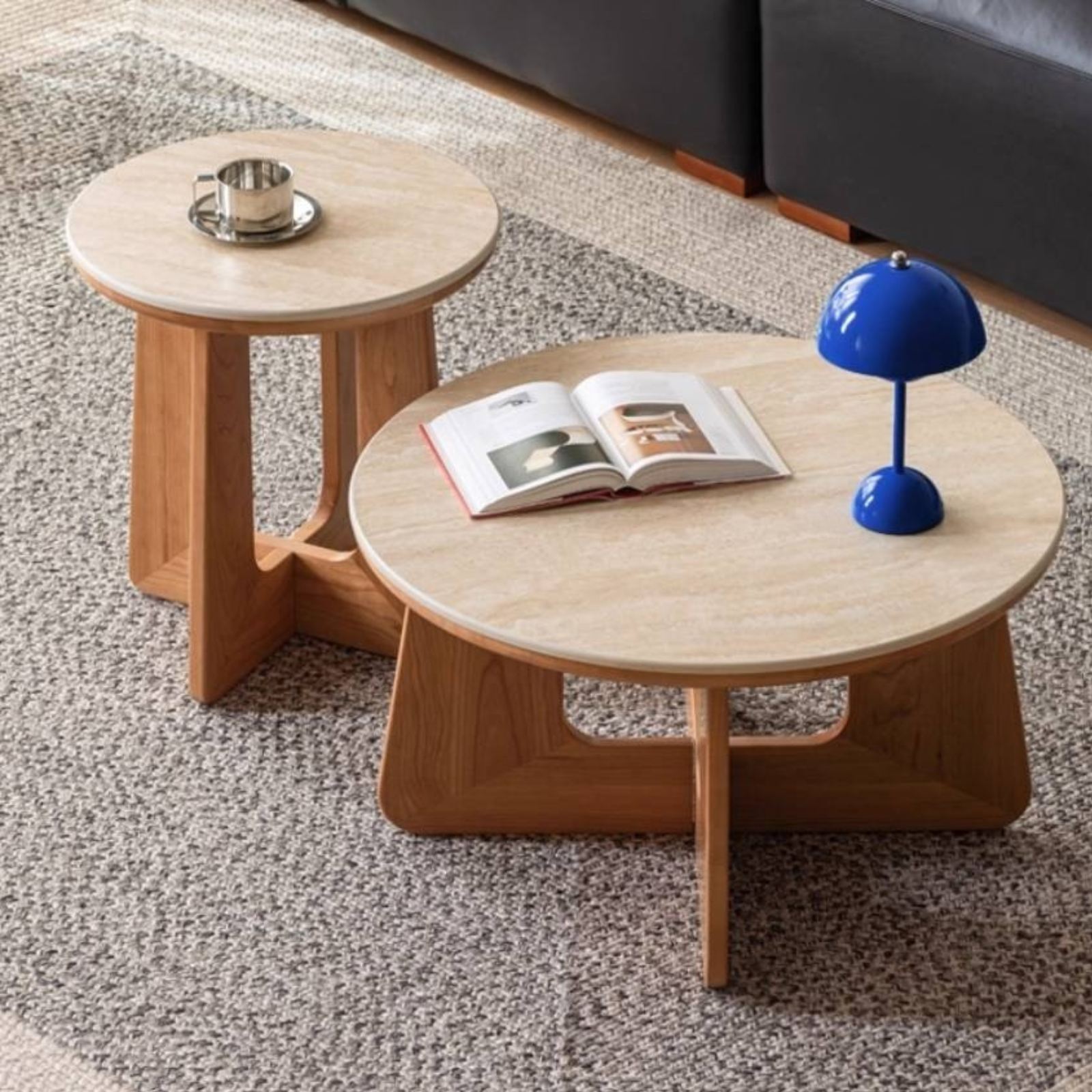 Cherry Solid Wood Rock Plate Round Coffee Table