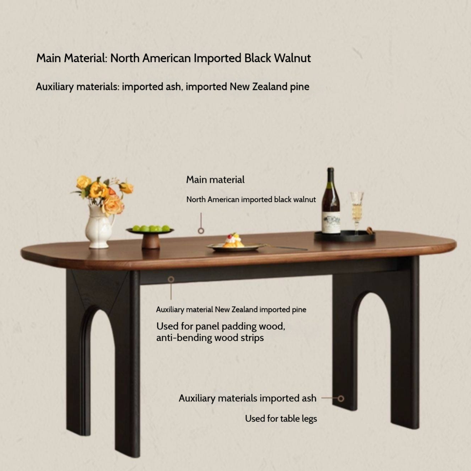 Black Walnut Solid Wood French Retro Style Dining Table