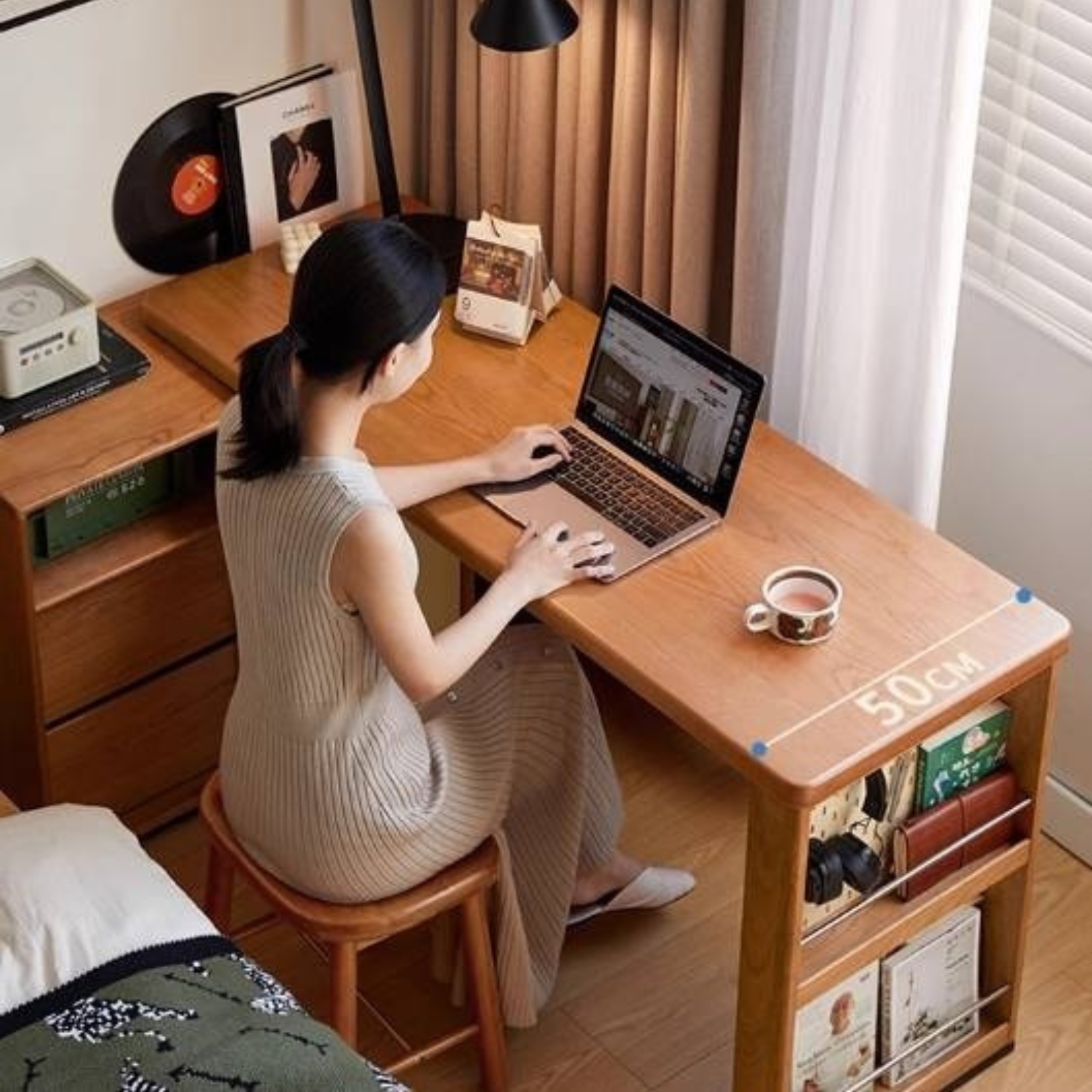 Cherry Solid Wood Vintage Style Office Desk