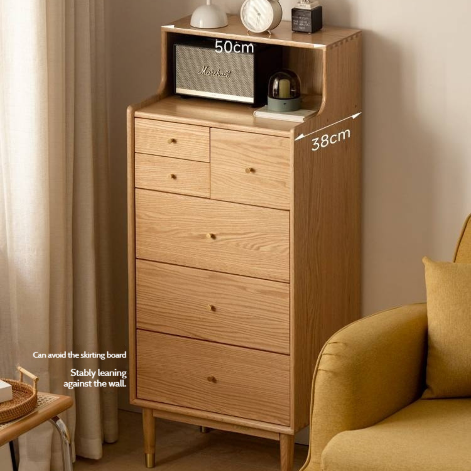 Oak Solid Wood Side Cabinet, Six-Drawer Chest.