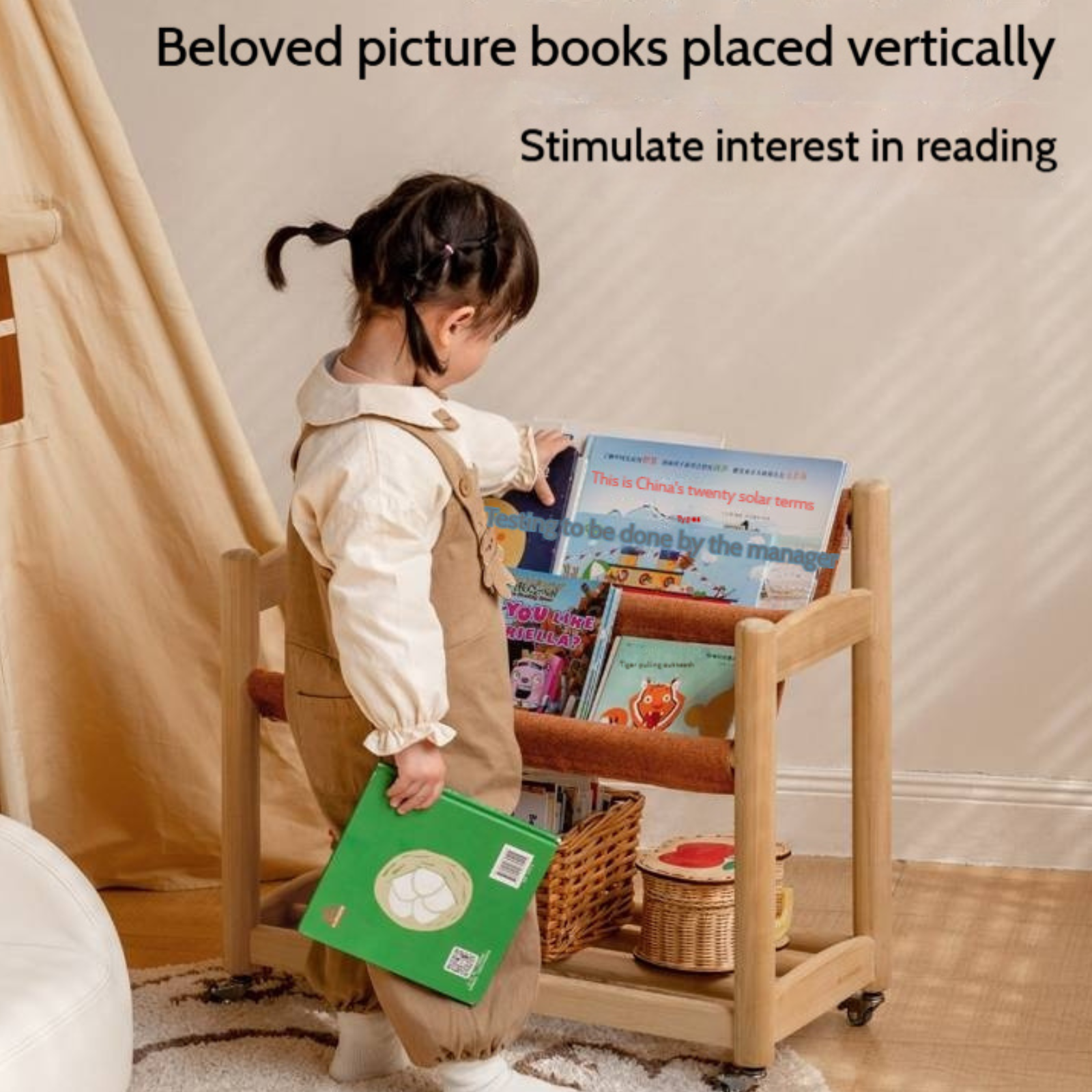 Poplar Solid Wood Movable Children's Bookshelf