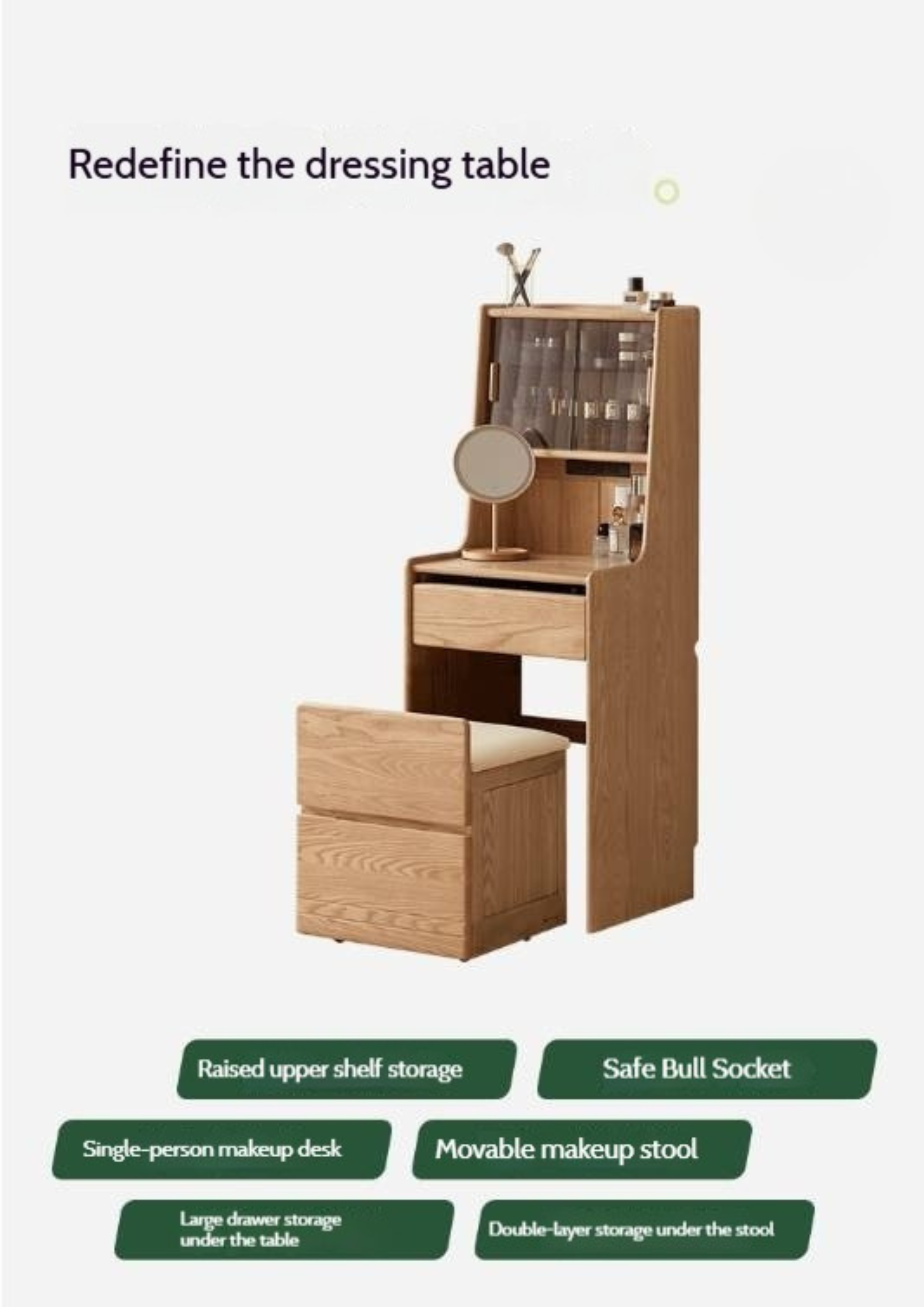 Ash Solid Wood Original Wood Style Multifunctional Vanity Table