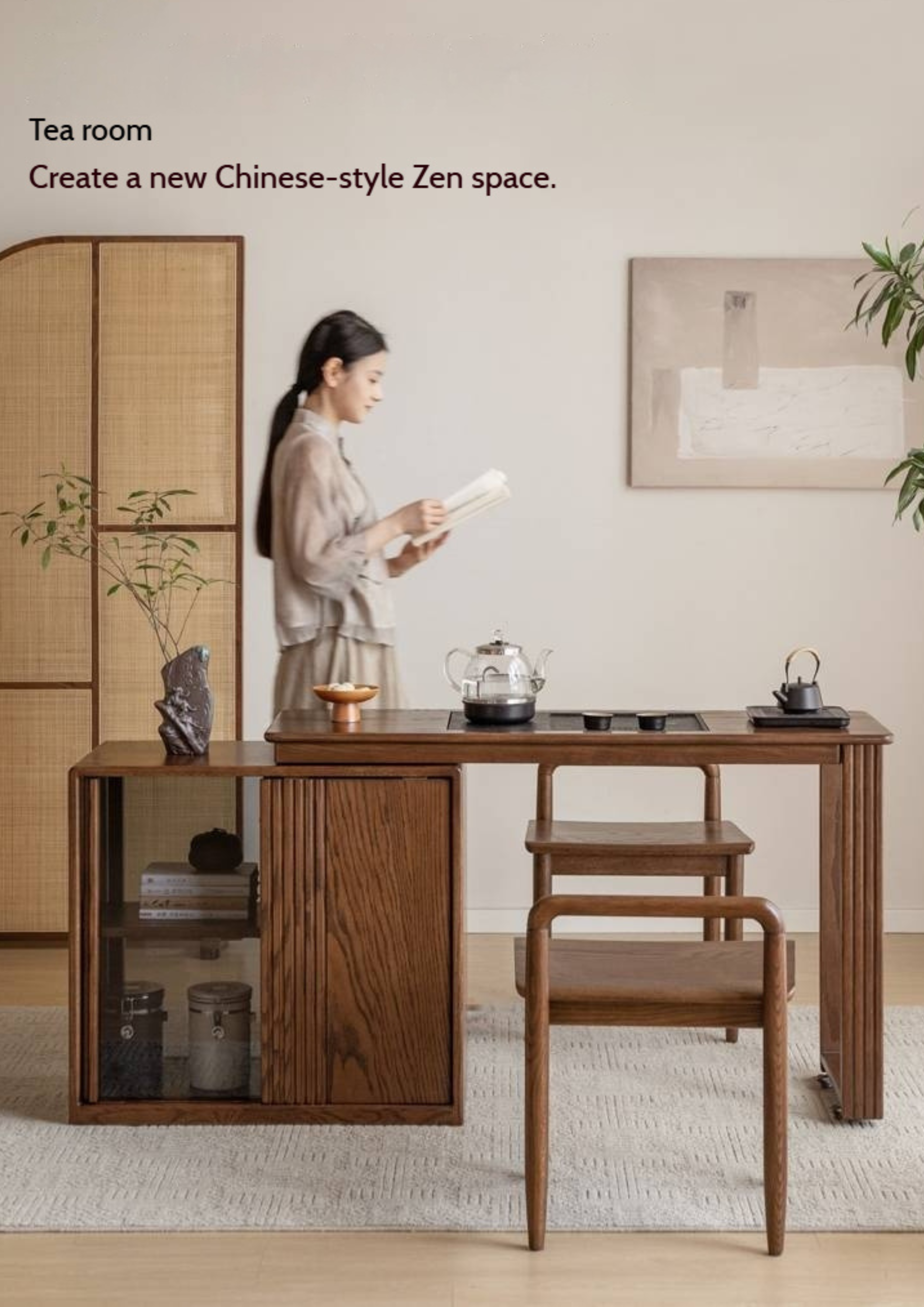 Pine Solid Wood Retractable Tea Table