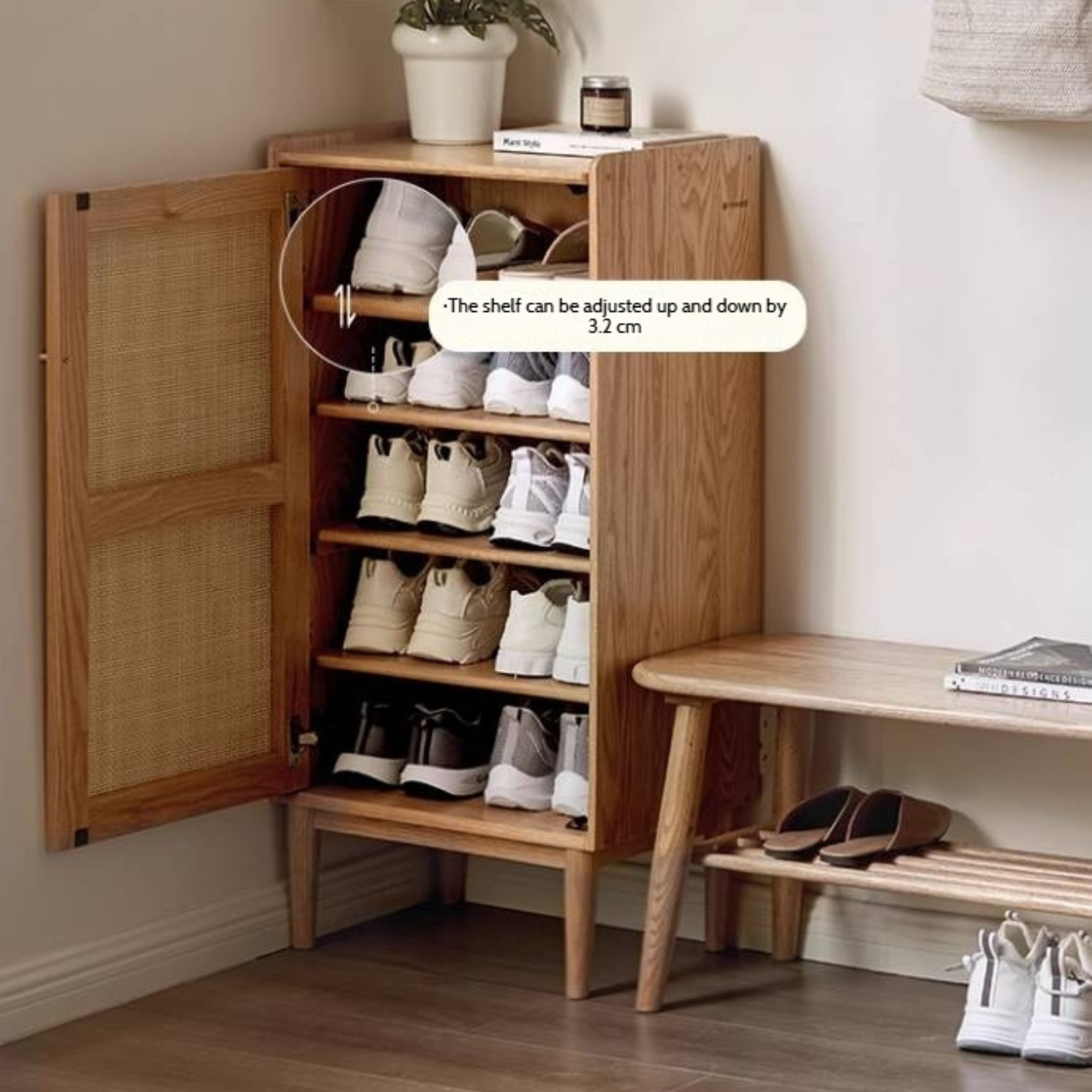 Oak Solid Wood Entrance Shoe Cabinet