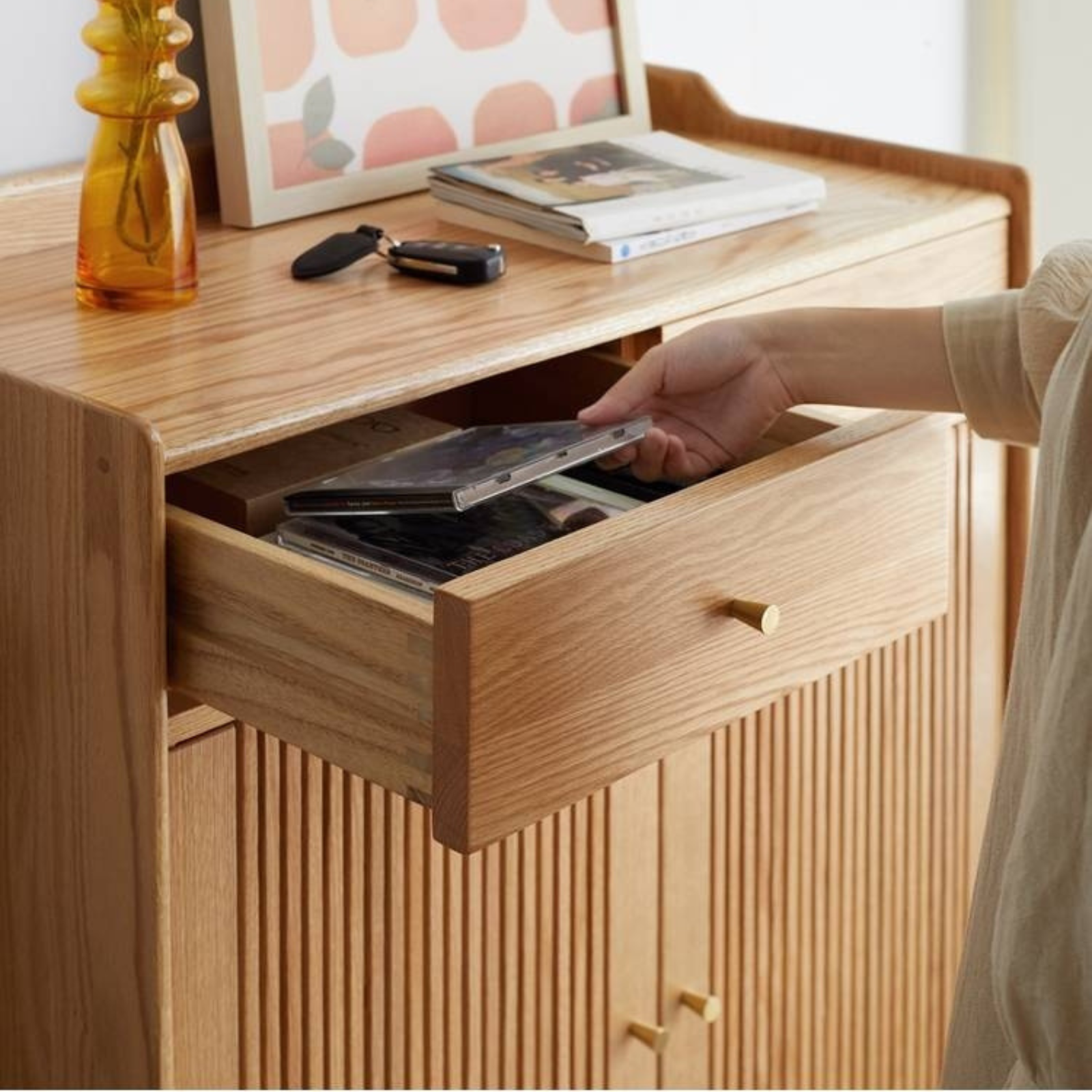 Oak Solid Wood Modern Nordic Storage Shoe Cabinet