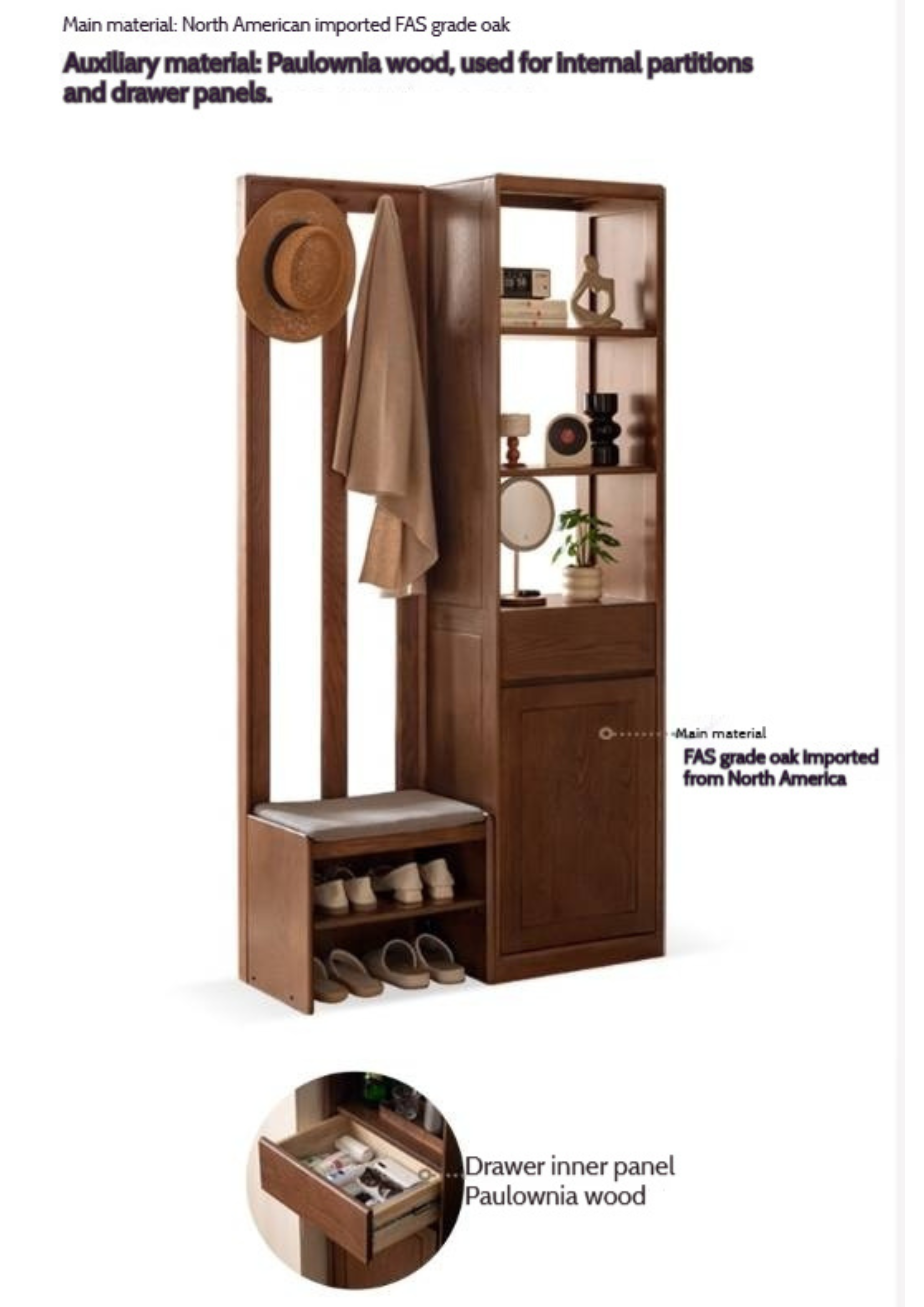 Oak Solid Wood Porch Cabinet Shoe Cabinet Integrated
