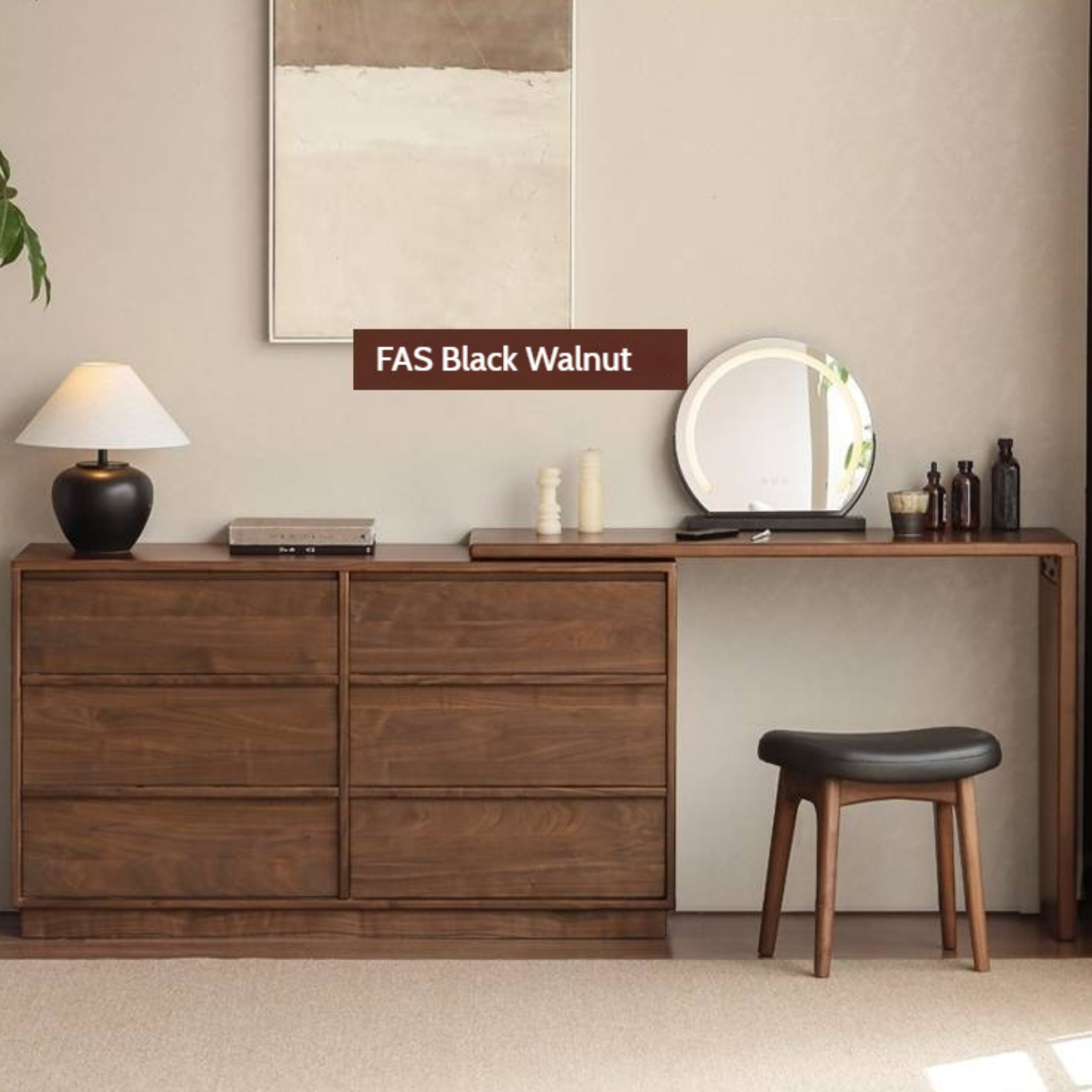 Oak Solid Wood Rotating Skeleton Dressing Table