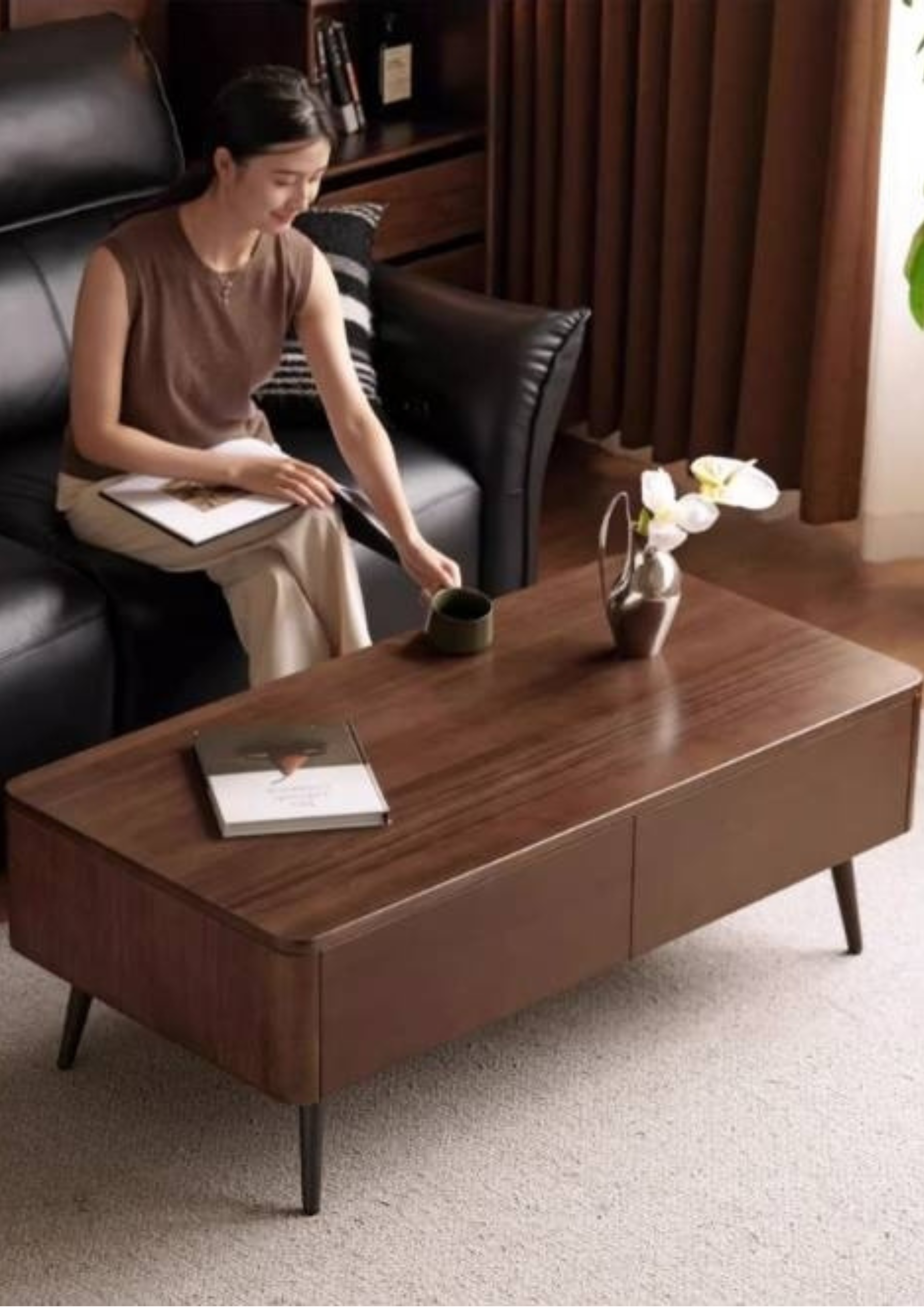 Sandalwood Solid Wood Italian Light Luxury Coffee Table