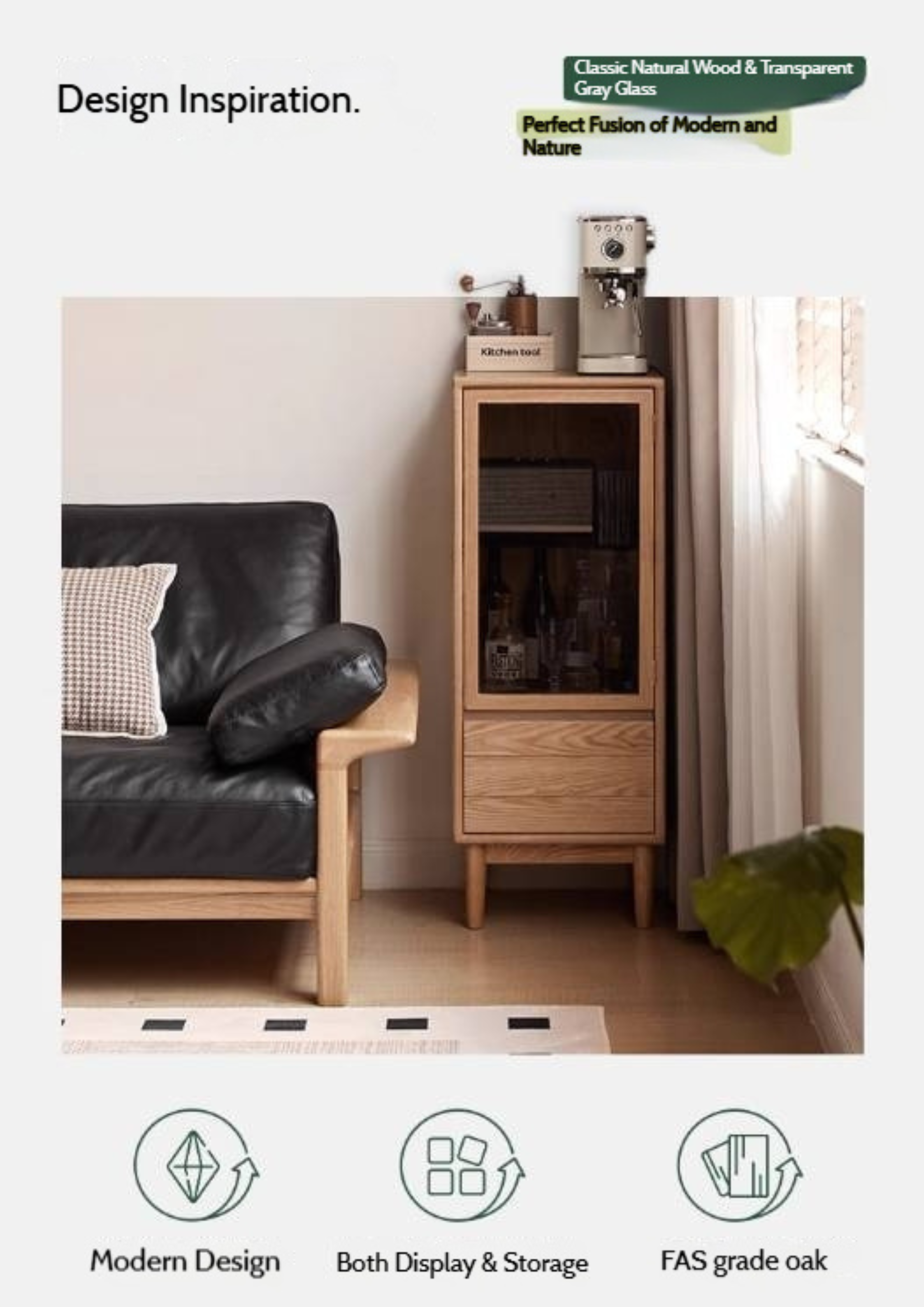 Oak Solid Wood Modern Simple Storage Side Cabinet.