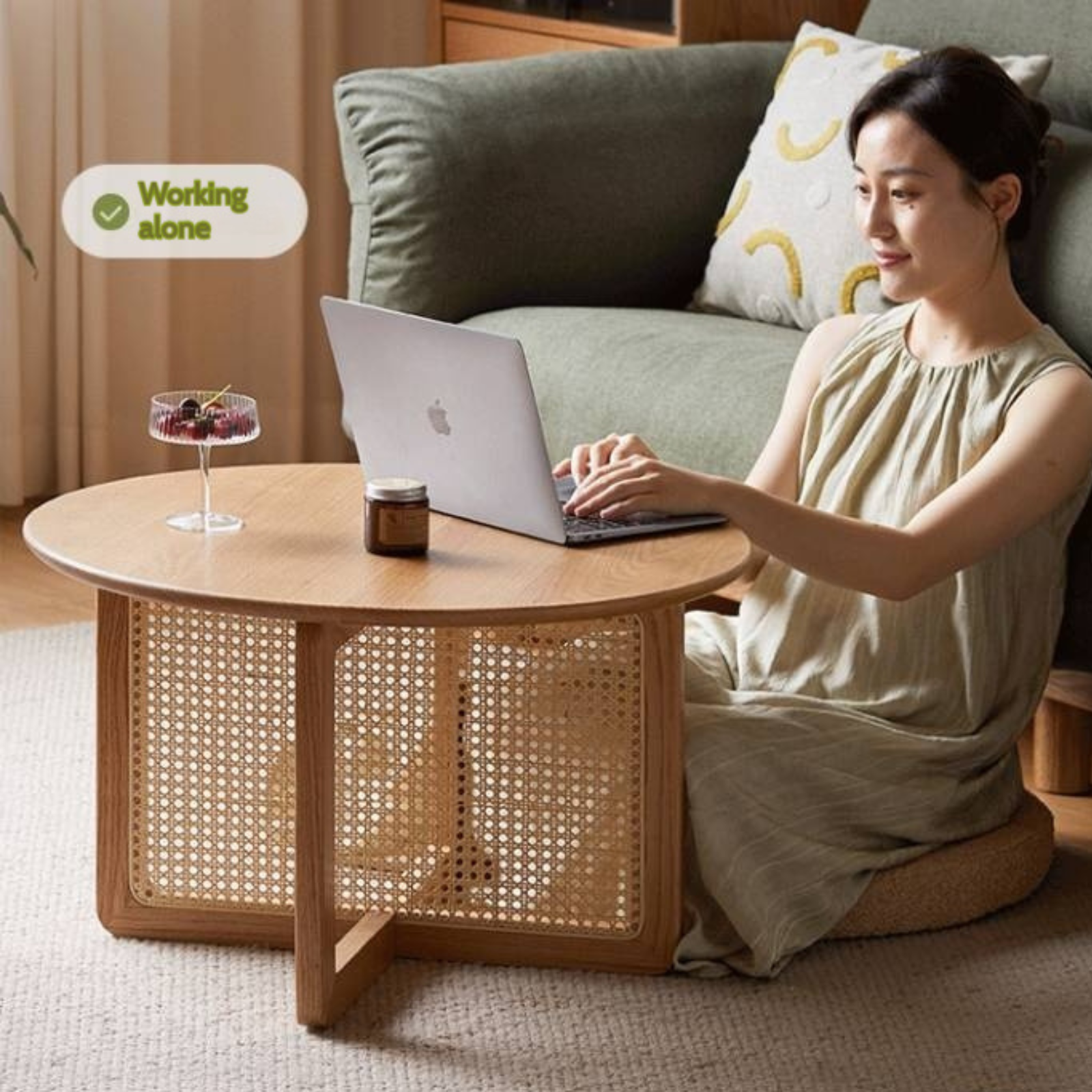 Oak Solid Wood Modern Rattan Coffee Table
