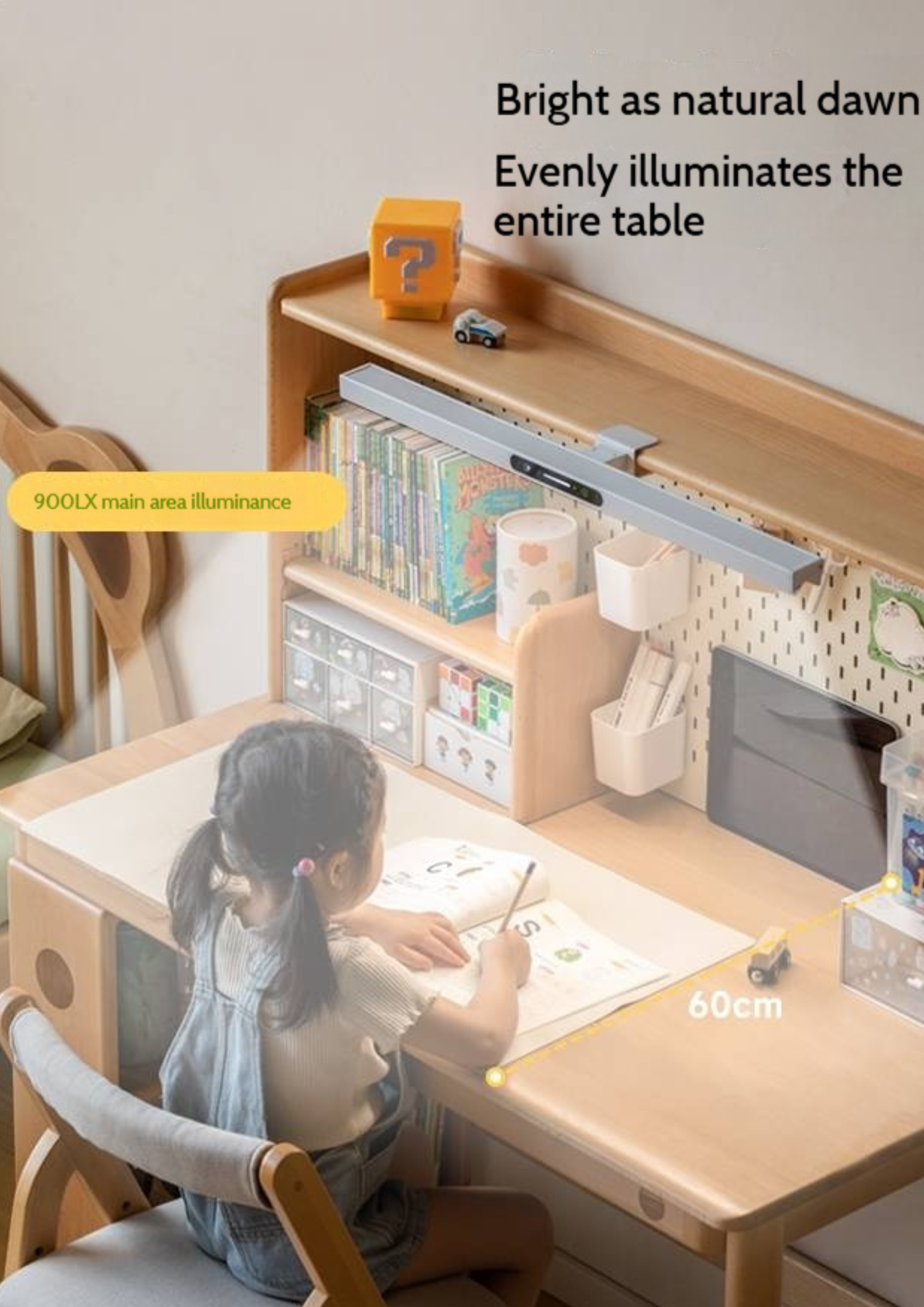 Beech Solid Wood Children's Learning Desk Bookshelf Integrated