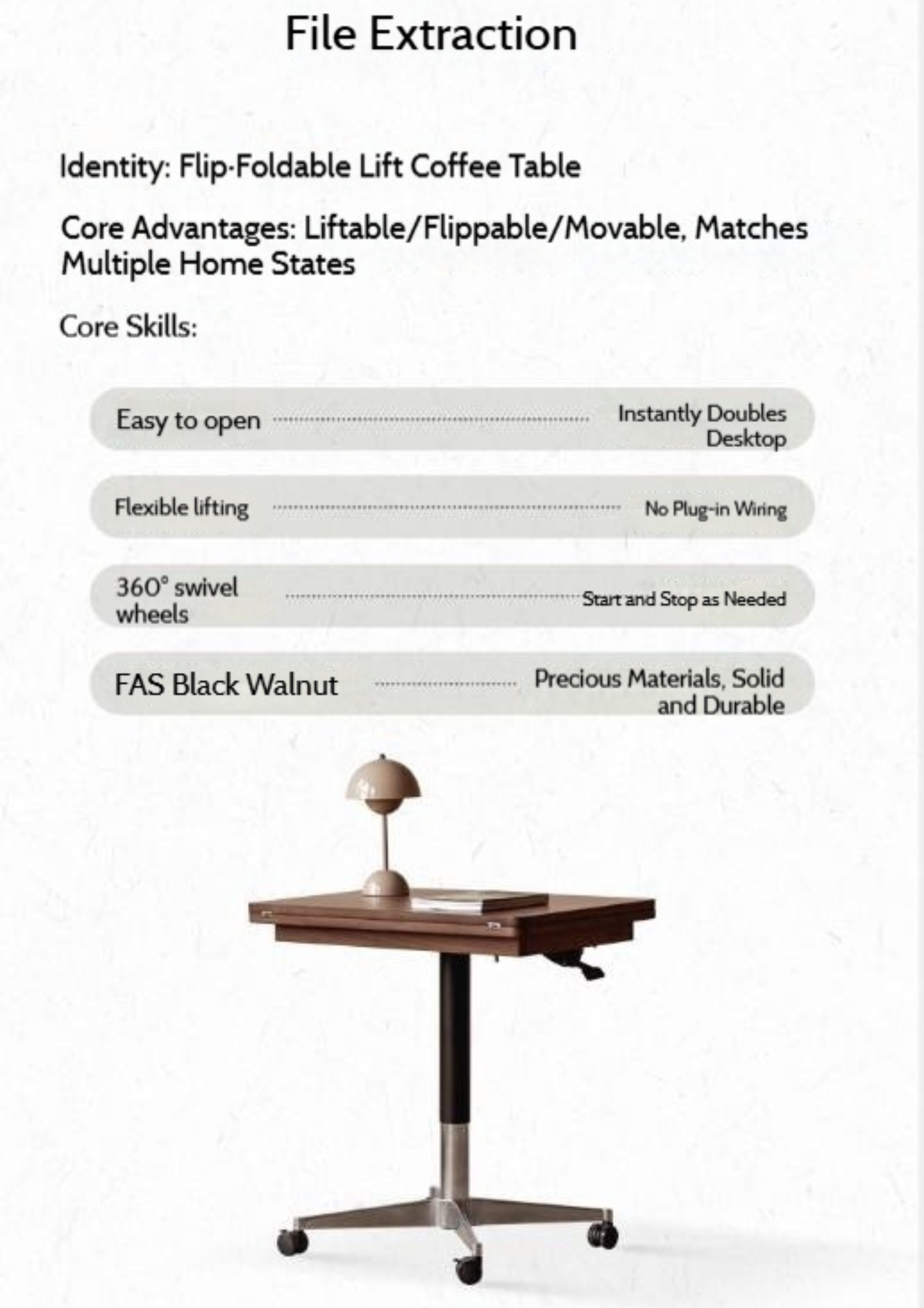 Black Walnut, Oak Solid Wood Folding Tea Table