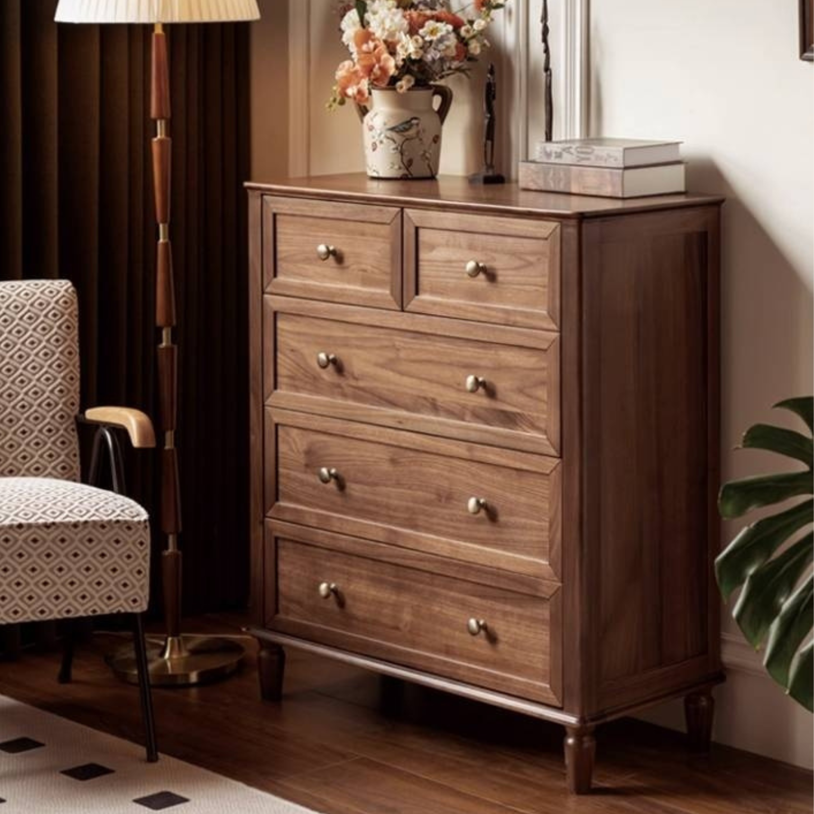 Black Walnut Solid Wood American Retro Chest of Drawers