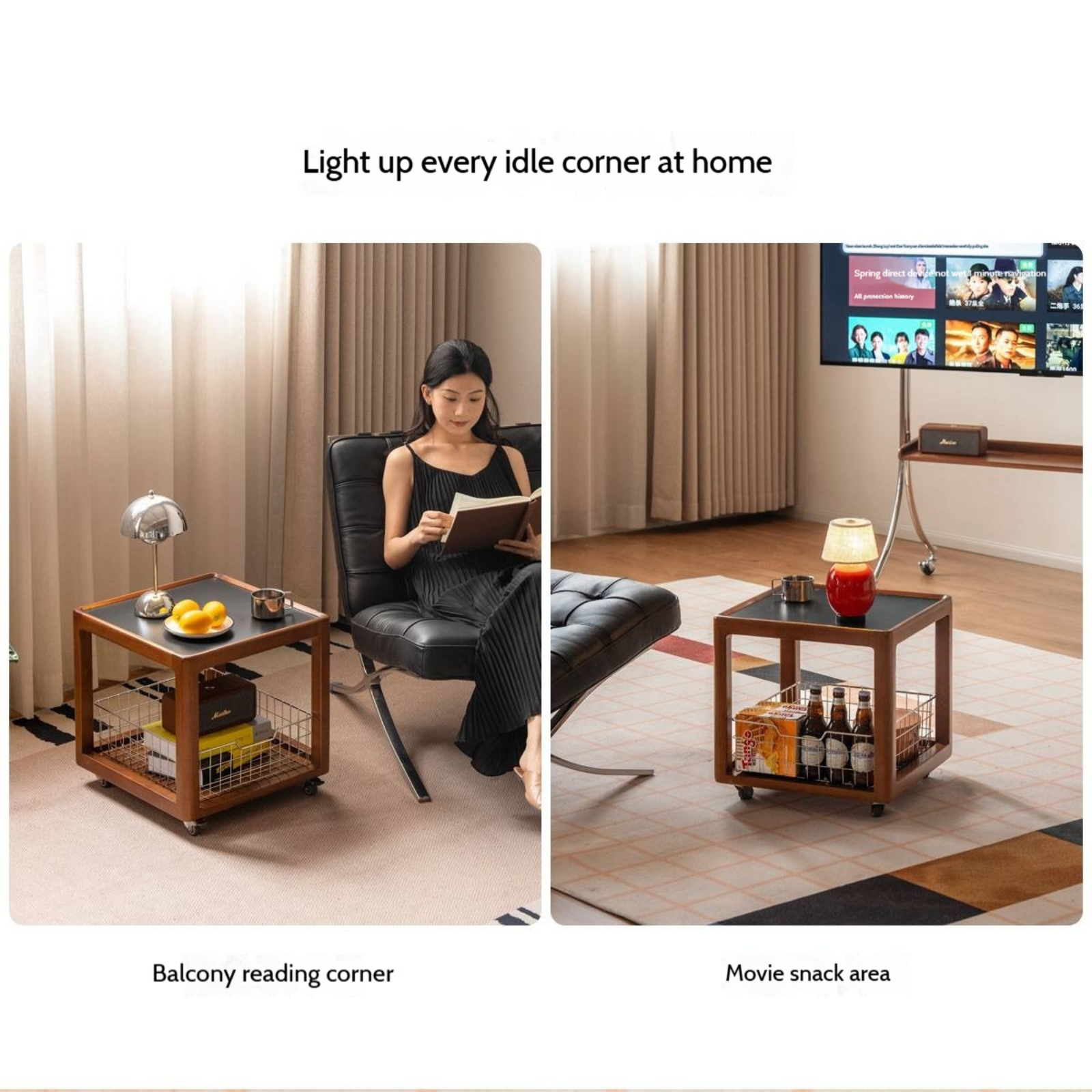 Poplar Solid Wood Movable Vintage Slab Side Table