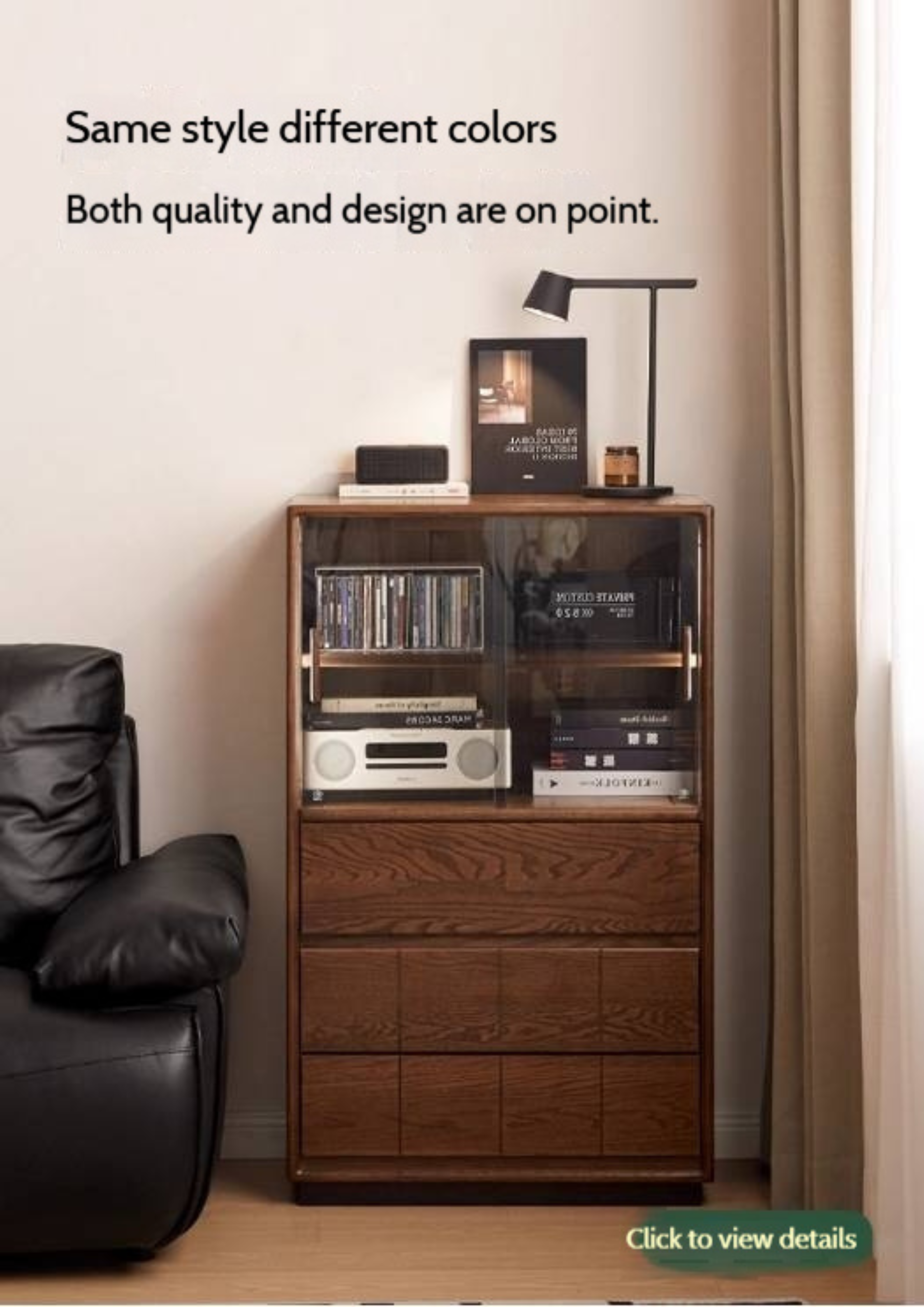 Oak Solid Wood Modern Side Cabinet with Light