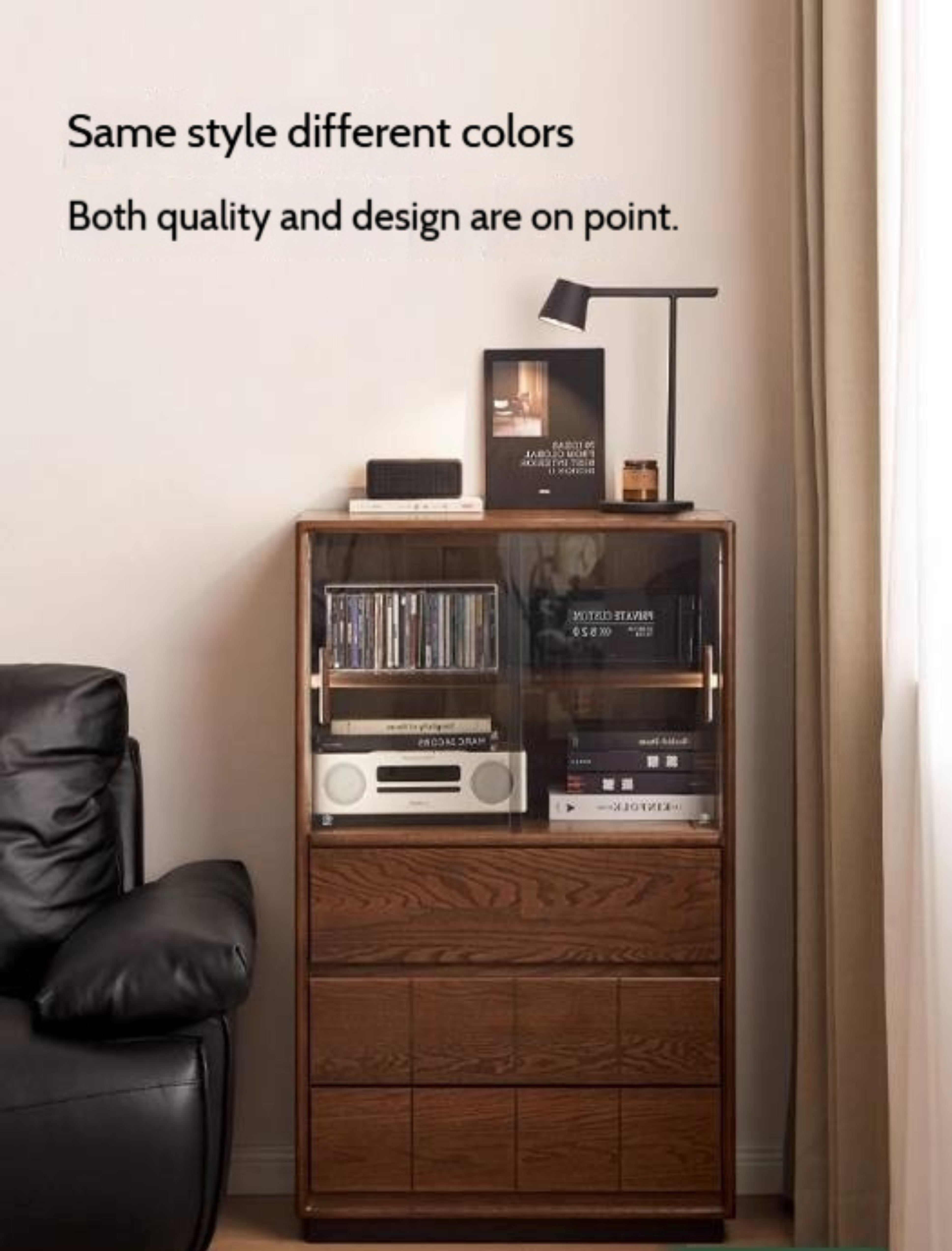 Oak Solid Wood Modern Side Cabinet with Light