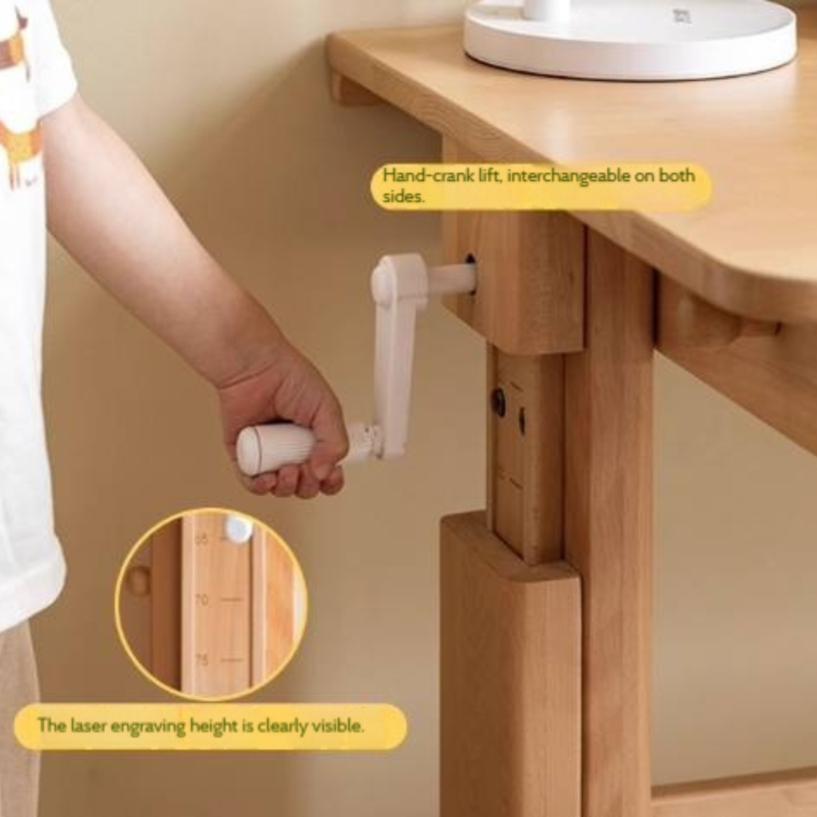 Beech Solid Wood Children's Hand-cranked Height Desk