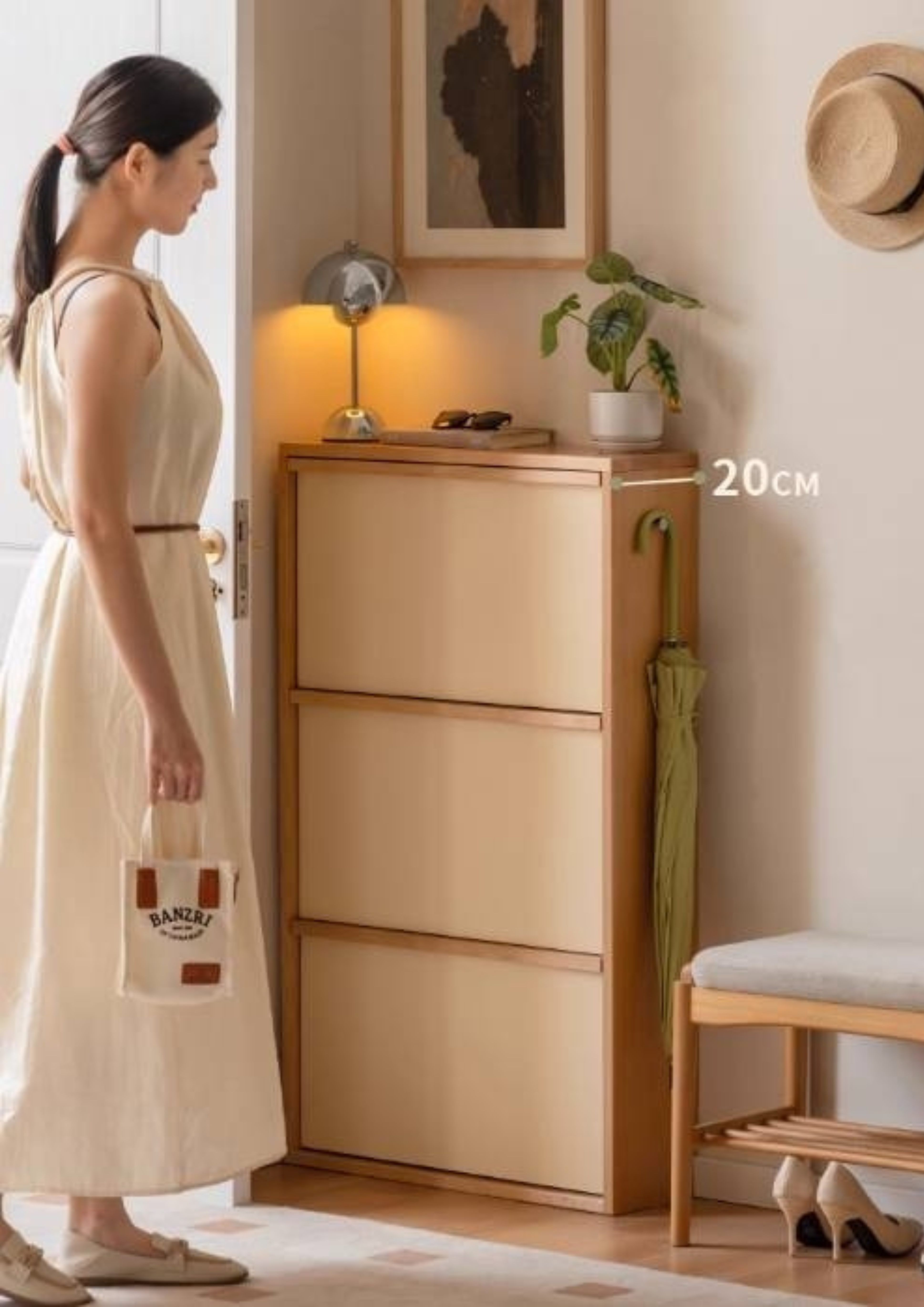 Beech Solid Wood Shoe Cabinet Hallway Cabinet