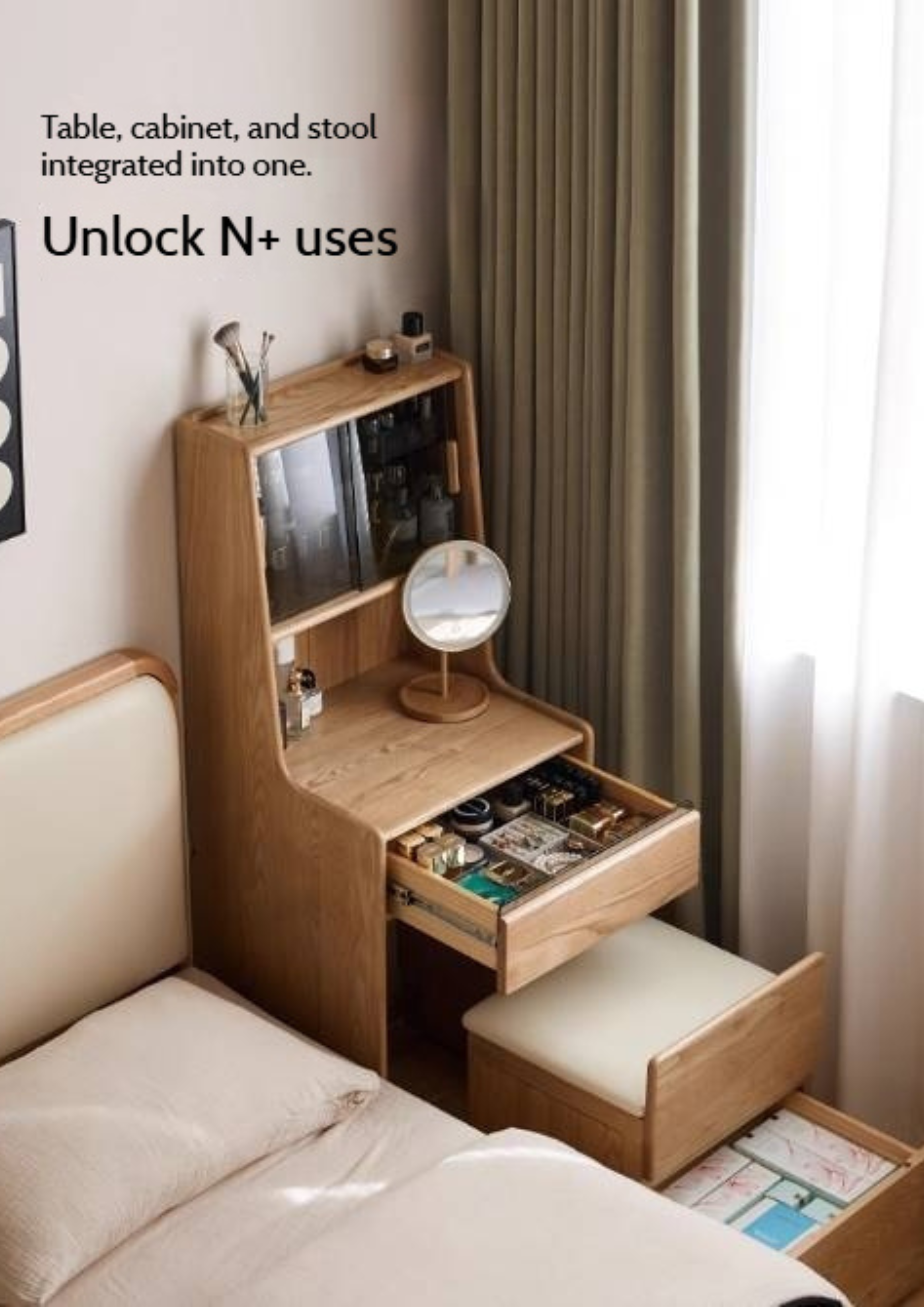 Ash Solid Wood Original Wood Style Multifunctional Vanity Table