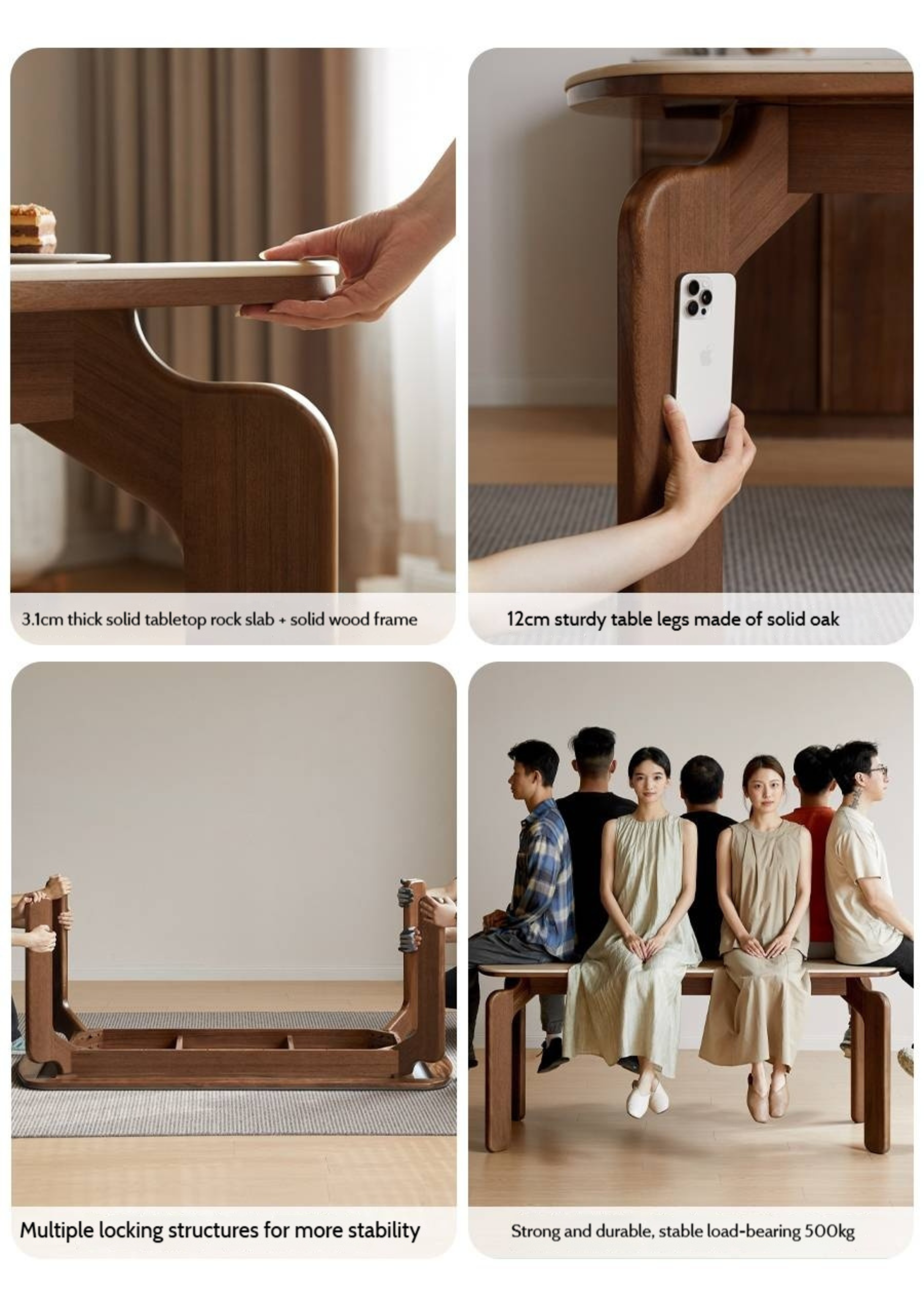 Sandalwood Solid Wood Rock Board Retro Antique Style Dining Table