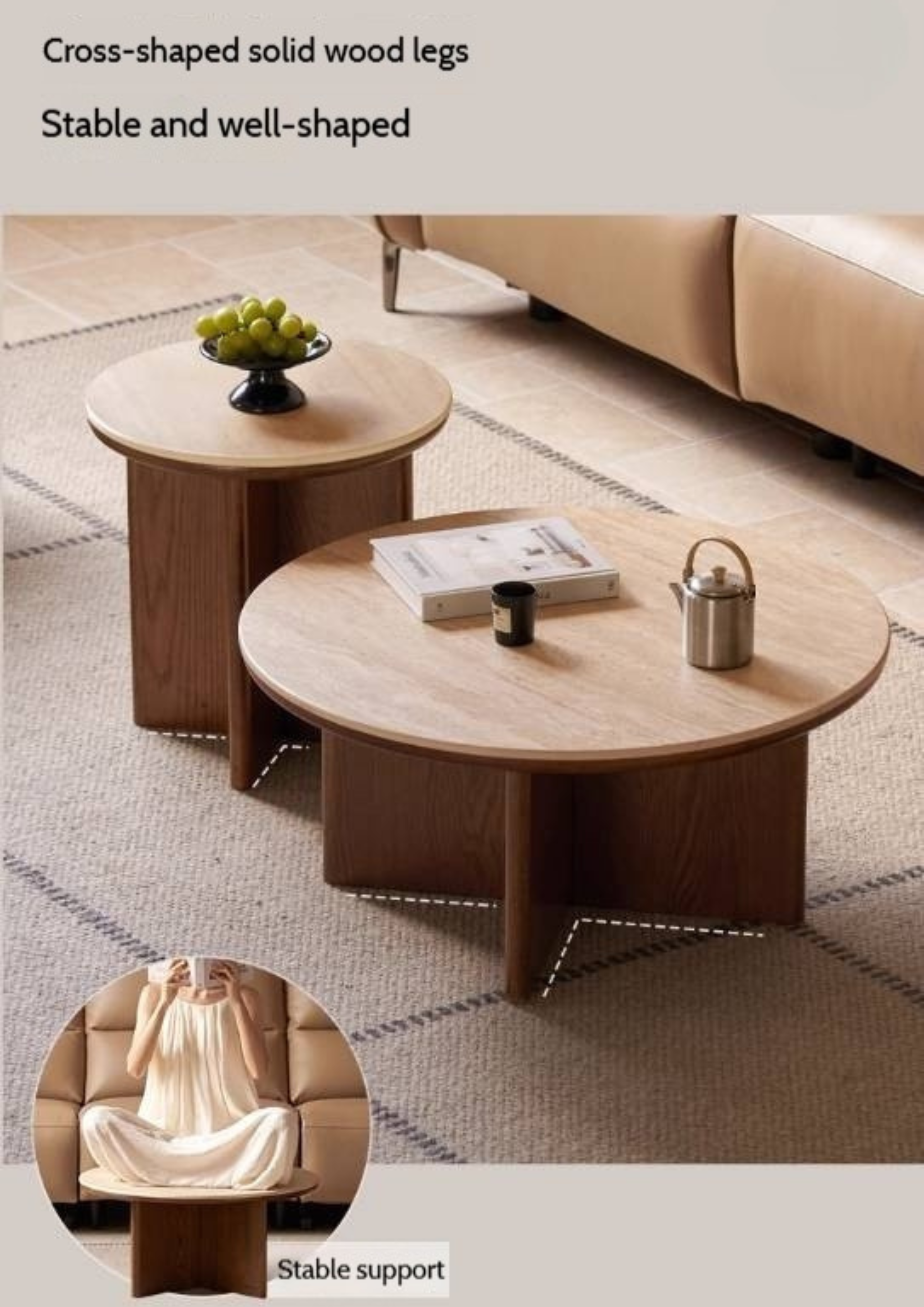 Oak Solid Wood Italian Light Luxury Style Slab Round Table