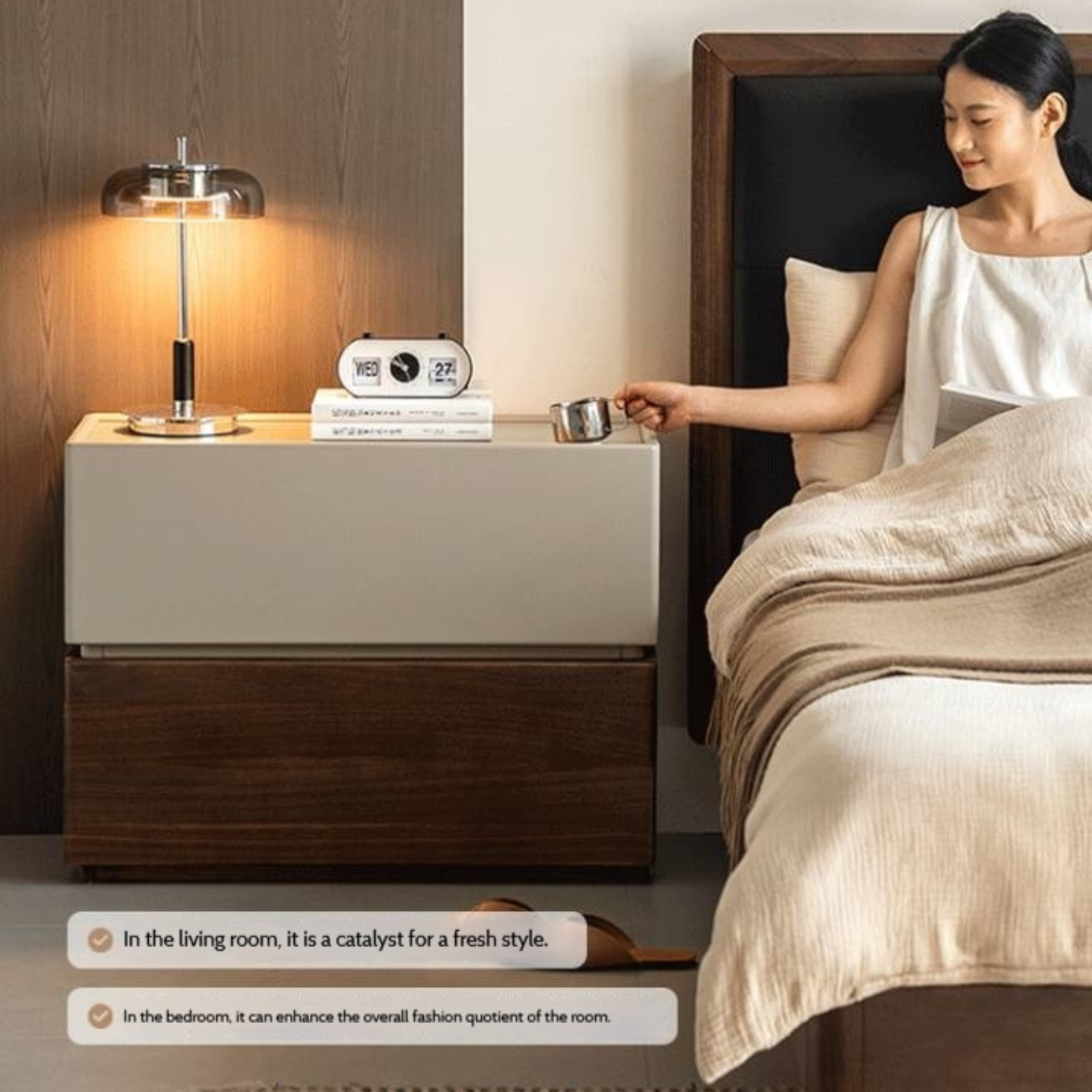 Black Walnut Solid Wood Italian Light Luxury Style Side Table