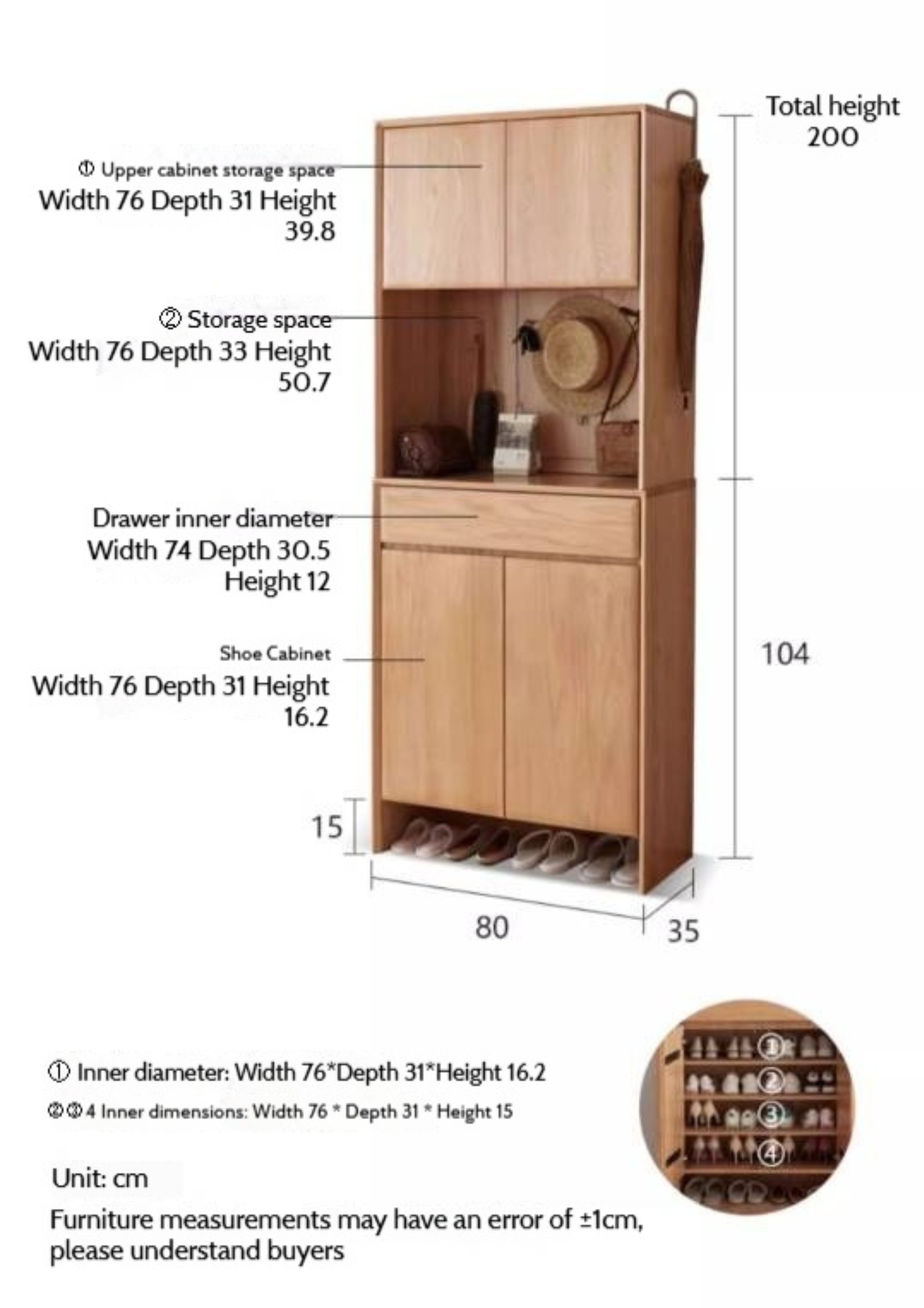 Oak Solid Wood Entrance Hall Cabinet Shoe