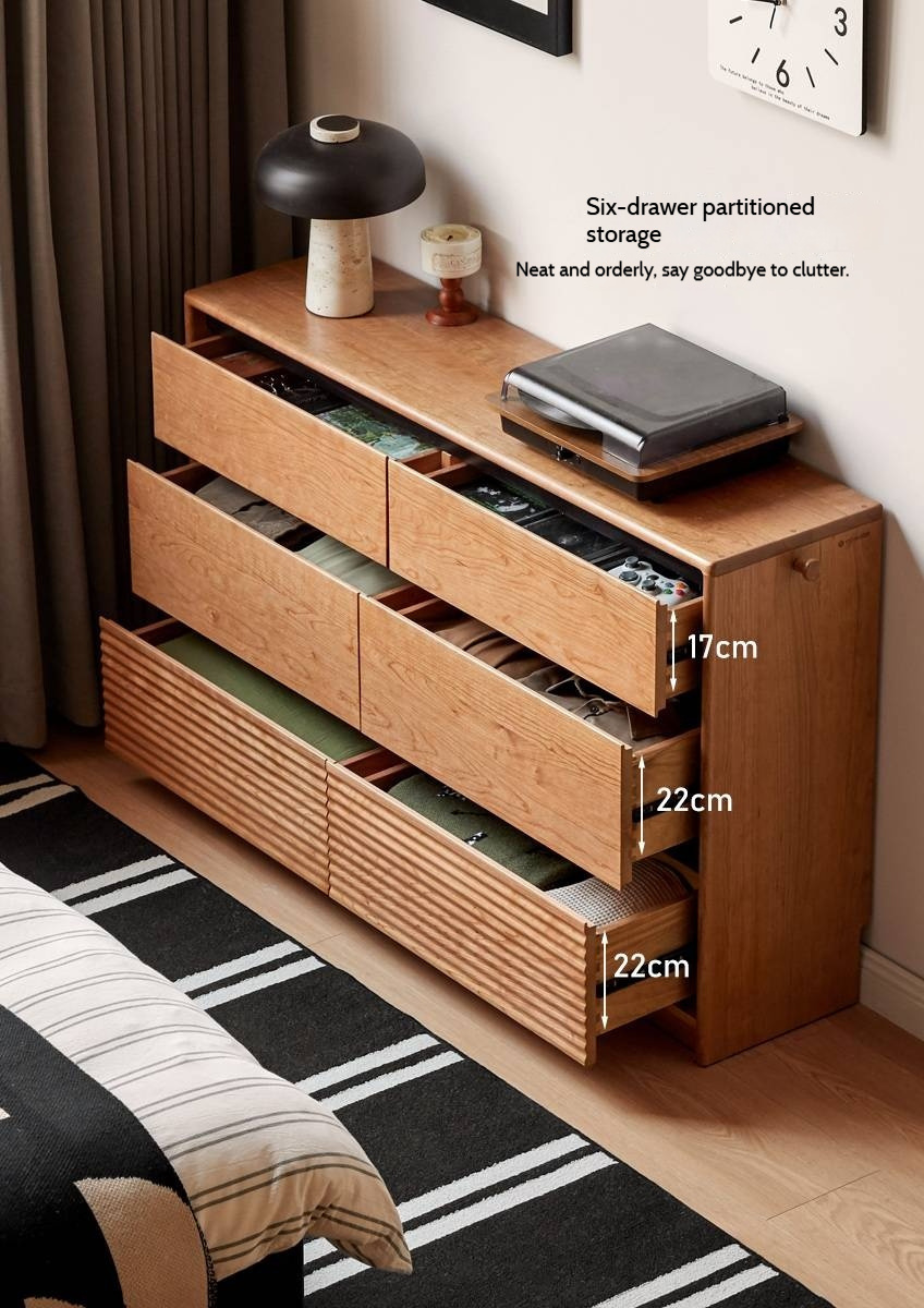 Cherry Solid Wood Retro Six-Drawer Chest