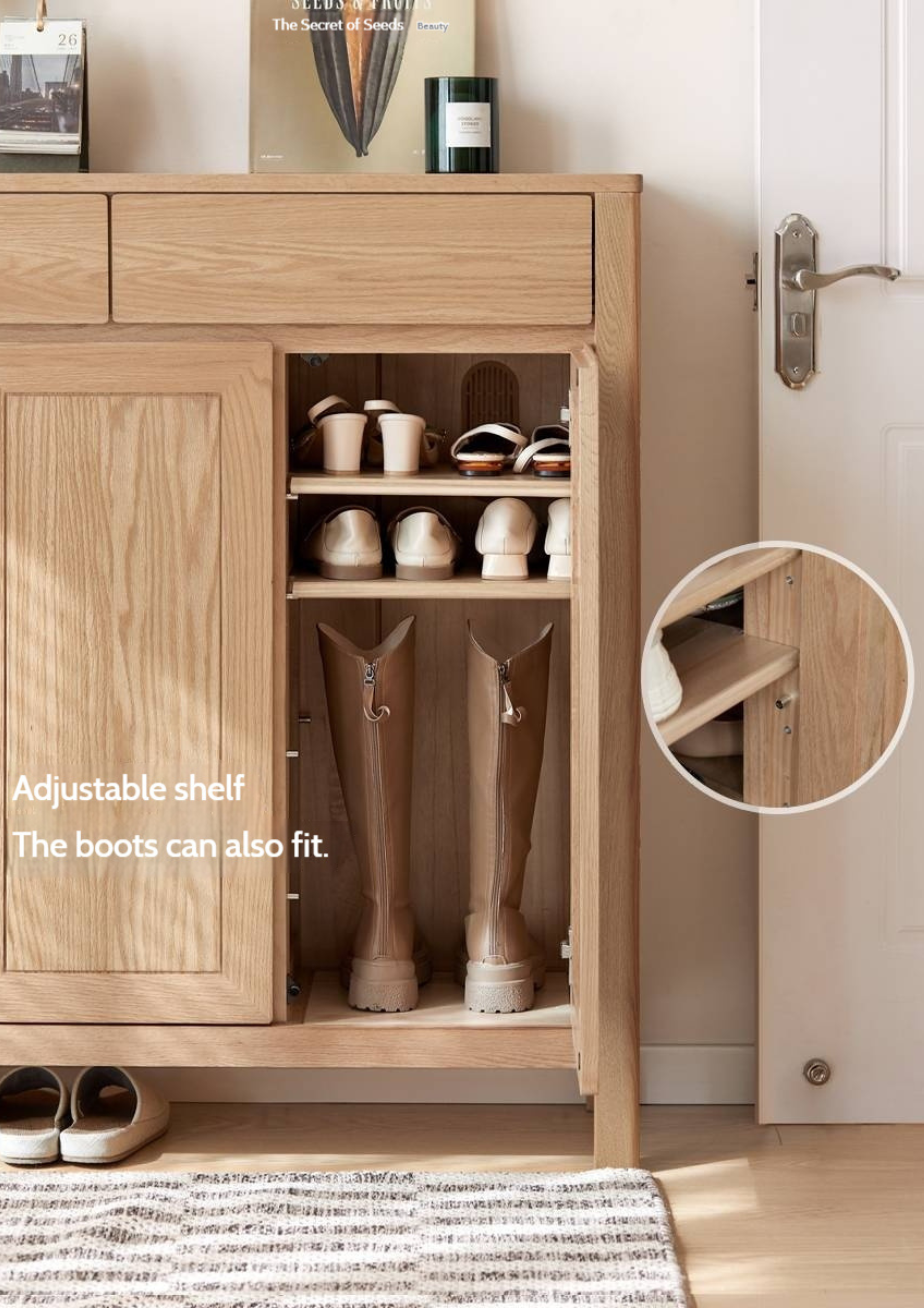 Ash Solid Wood Modern Large Shoe Cabinet