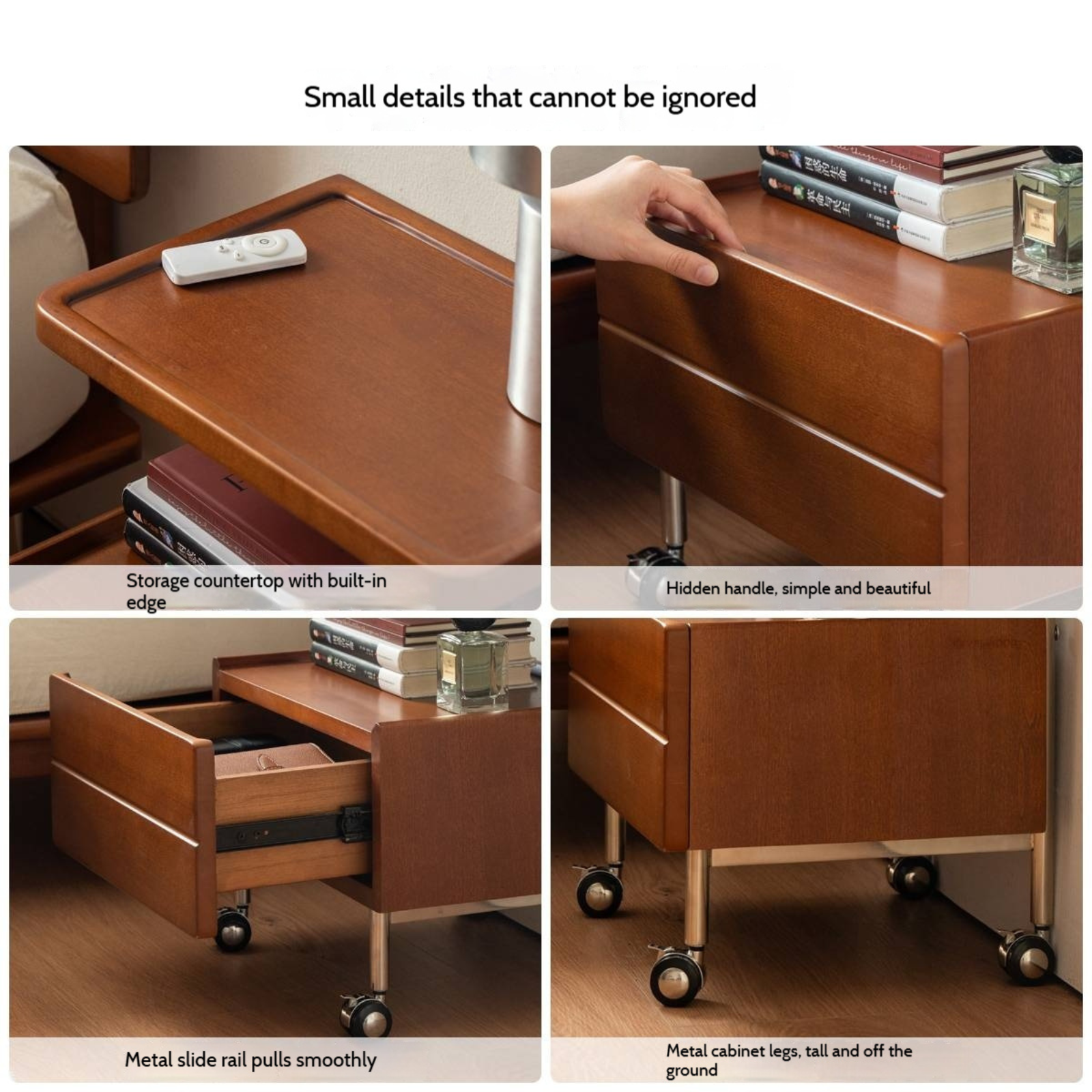 Poplar Solid Wood Vintage Style Mobile Nightstand