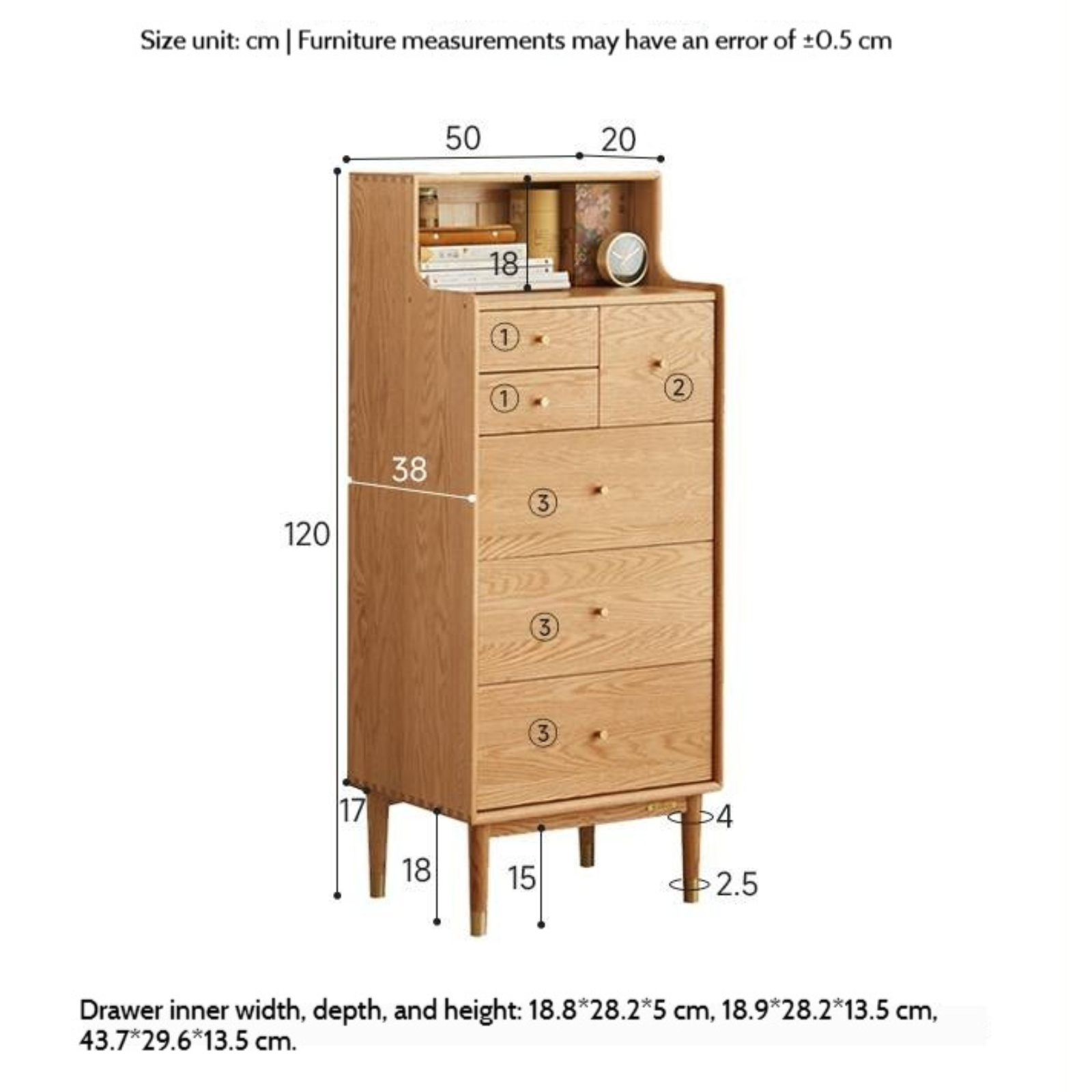 Oak Solid Wood Side Cabinet, Six-Drawer Chest.