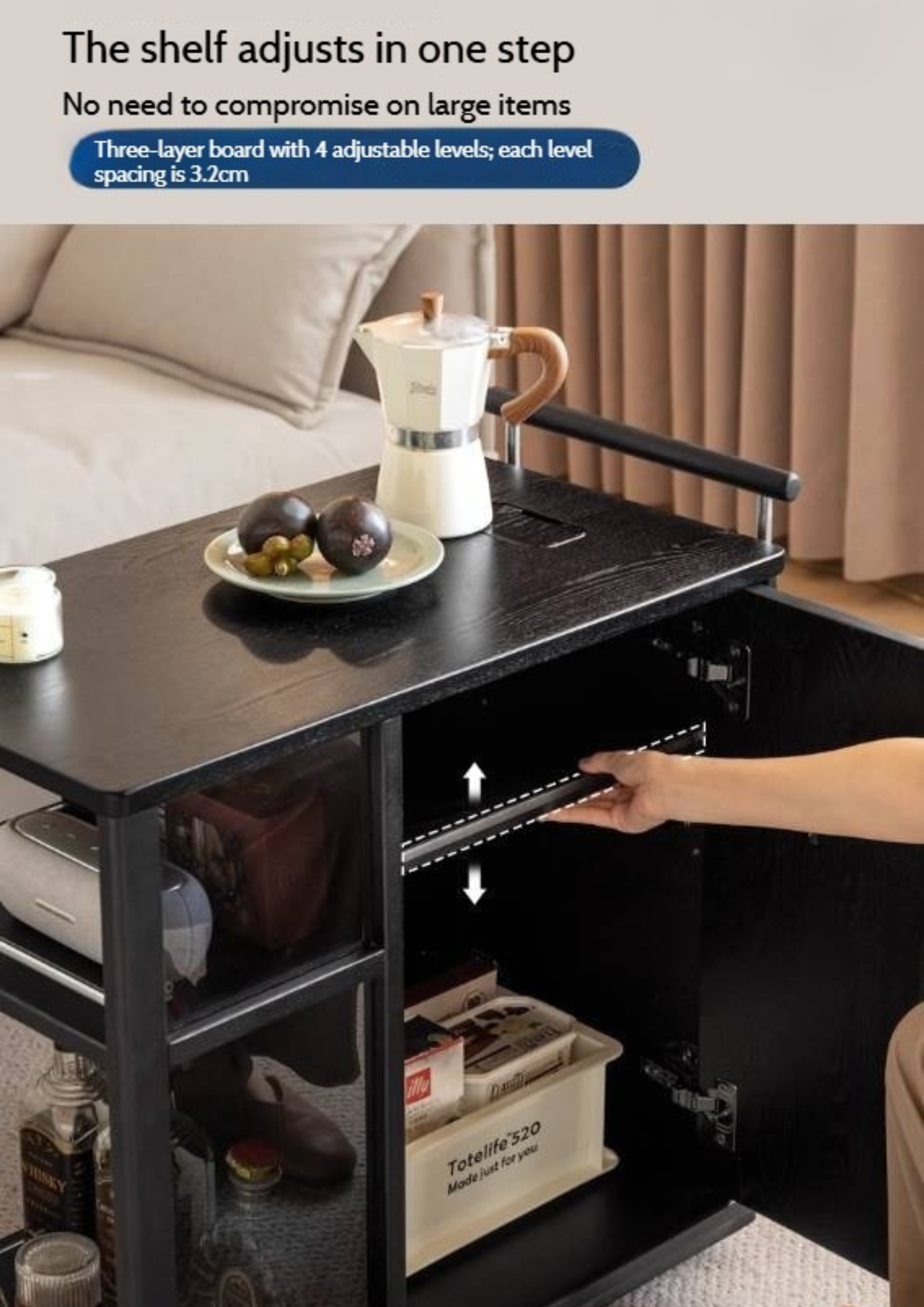 Ash Solid Wood Mobile Tea Cabinet