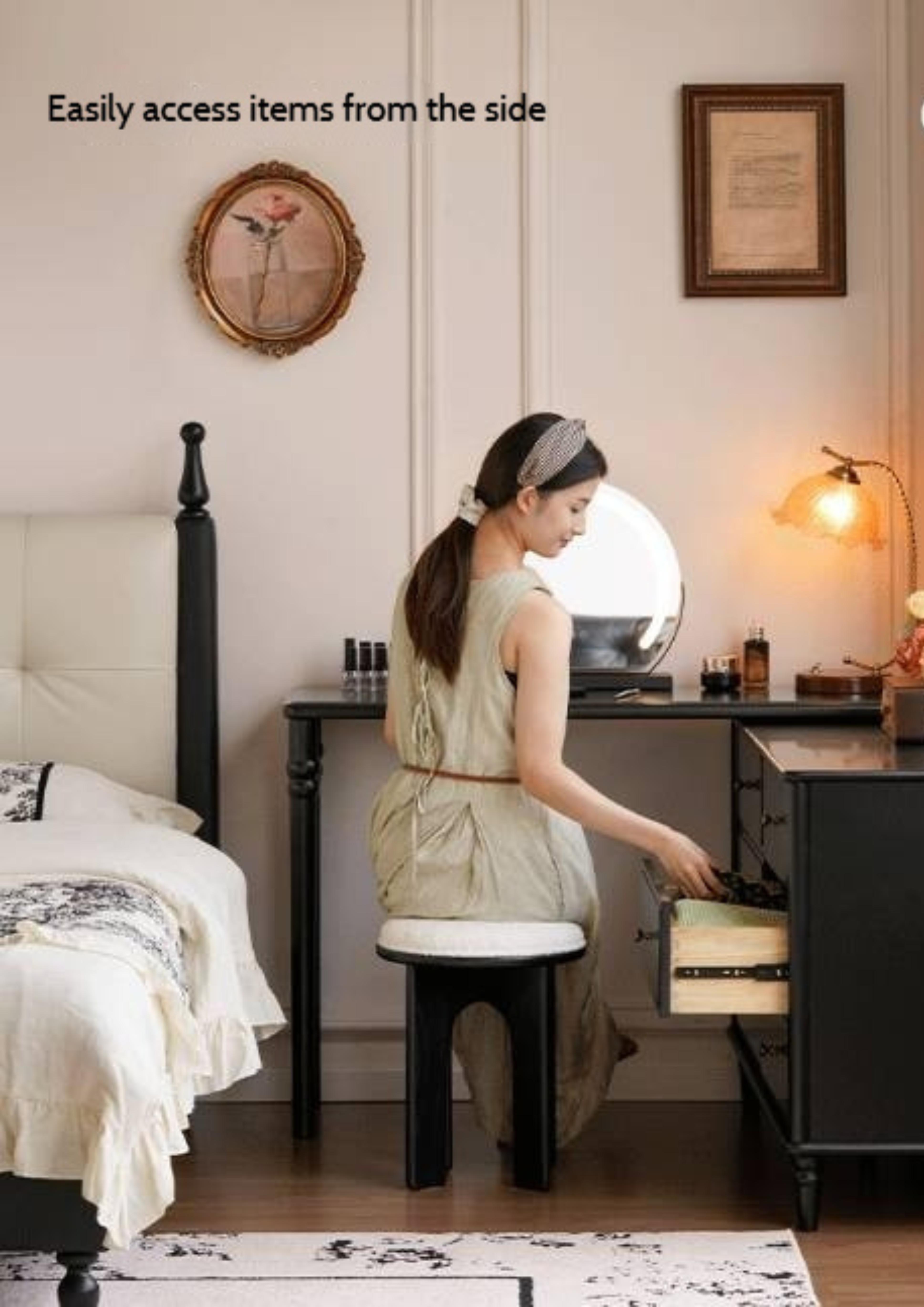 Solid Rubberwood French Retro Makeup Table