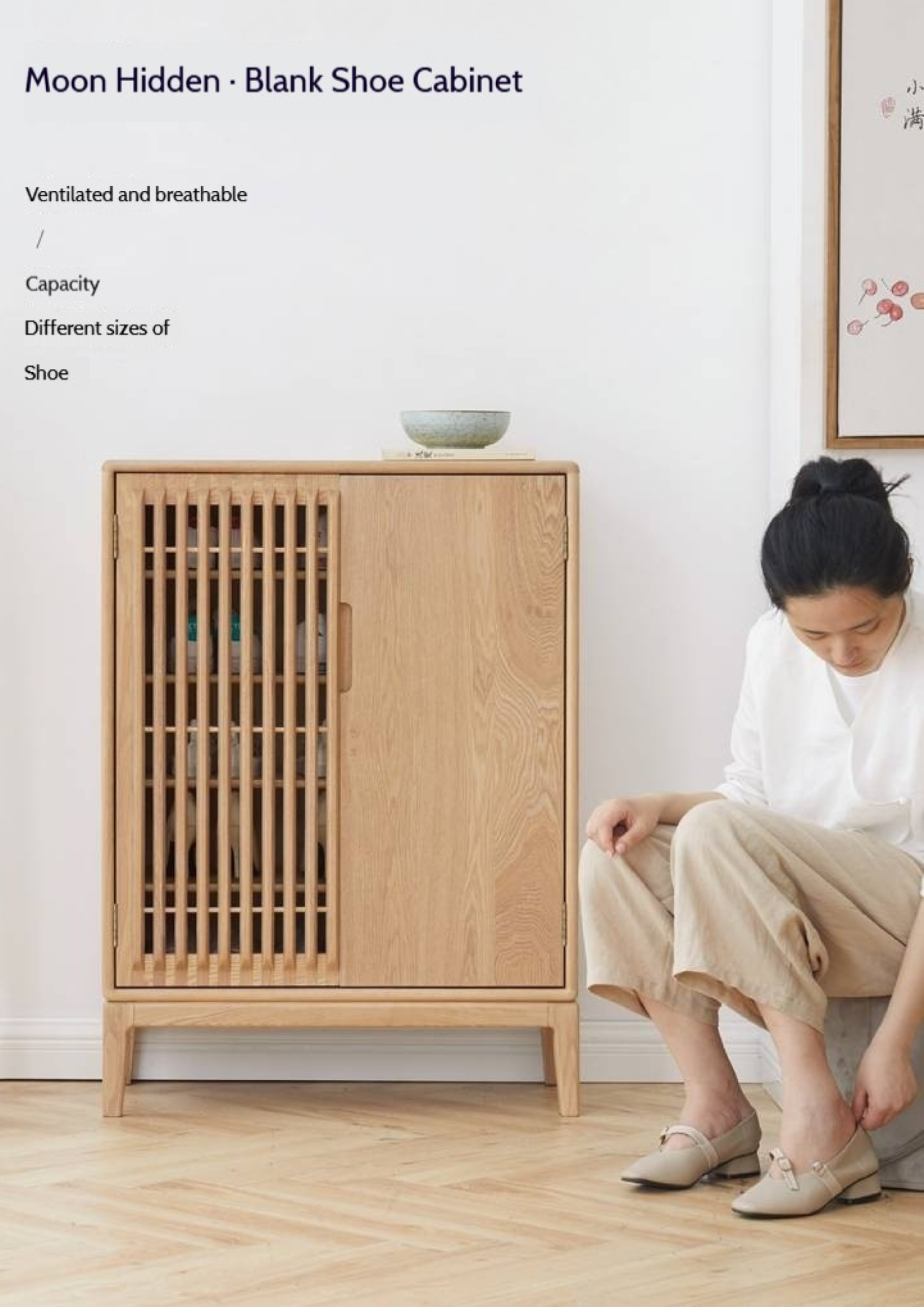 Ash Solid Wood Full Entrance Storage Shoe Cabinet