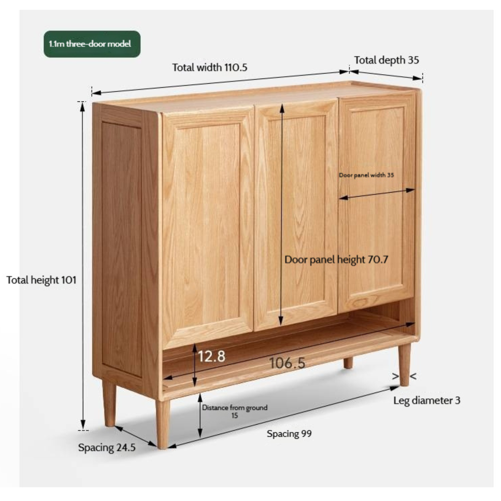 Oak, Solid Rubber Wood Shoe Cabinet