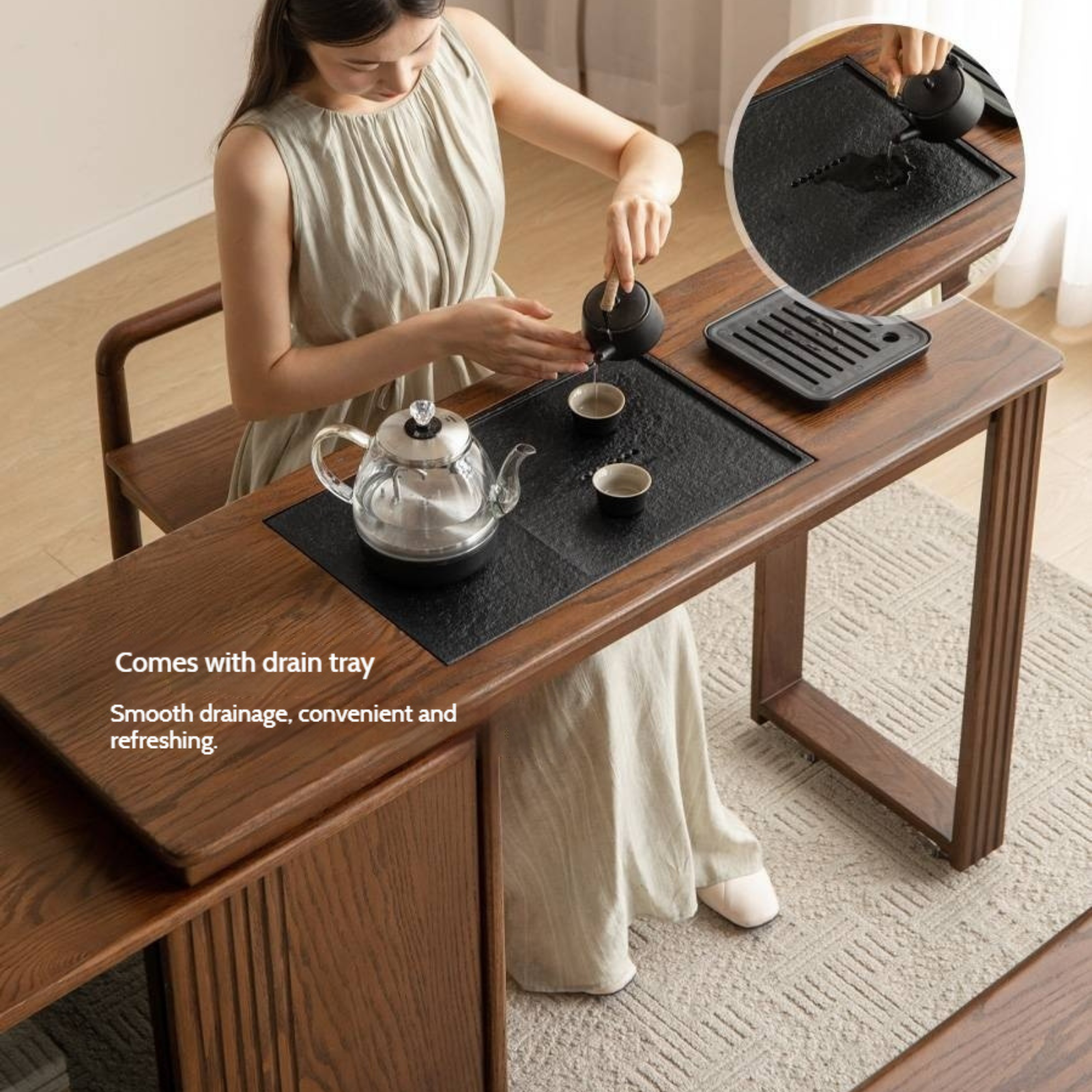 Pine Solid Wood Retractable Tea Table