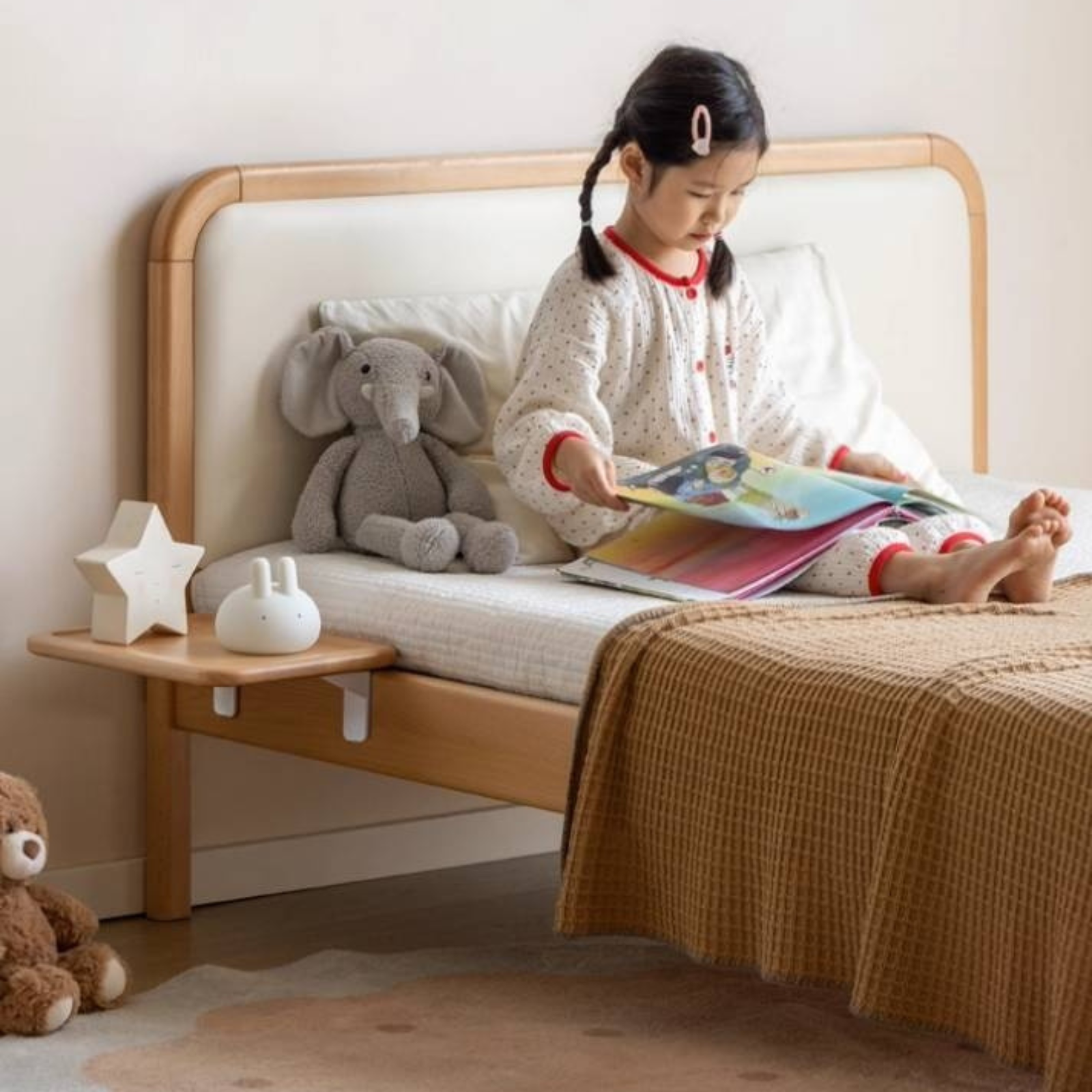 Beech Solid Wood Children's Floating Storage Bedside Shelf