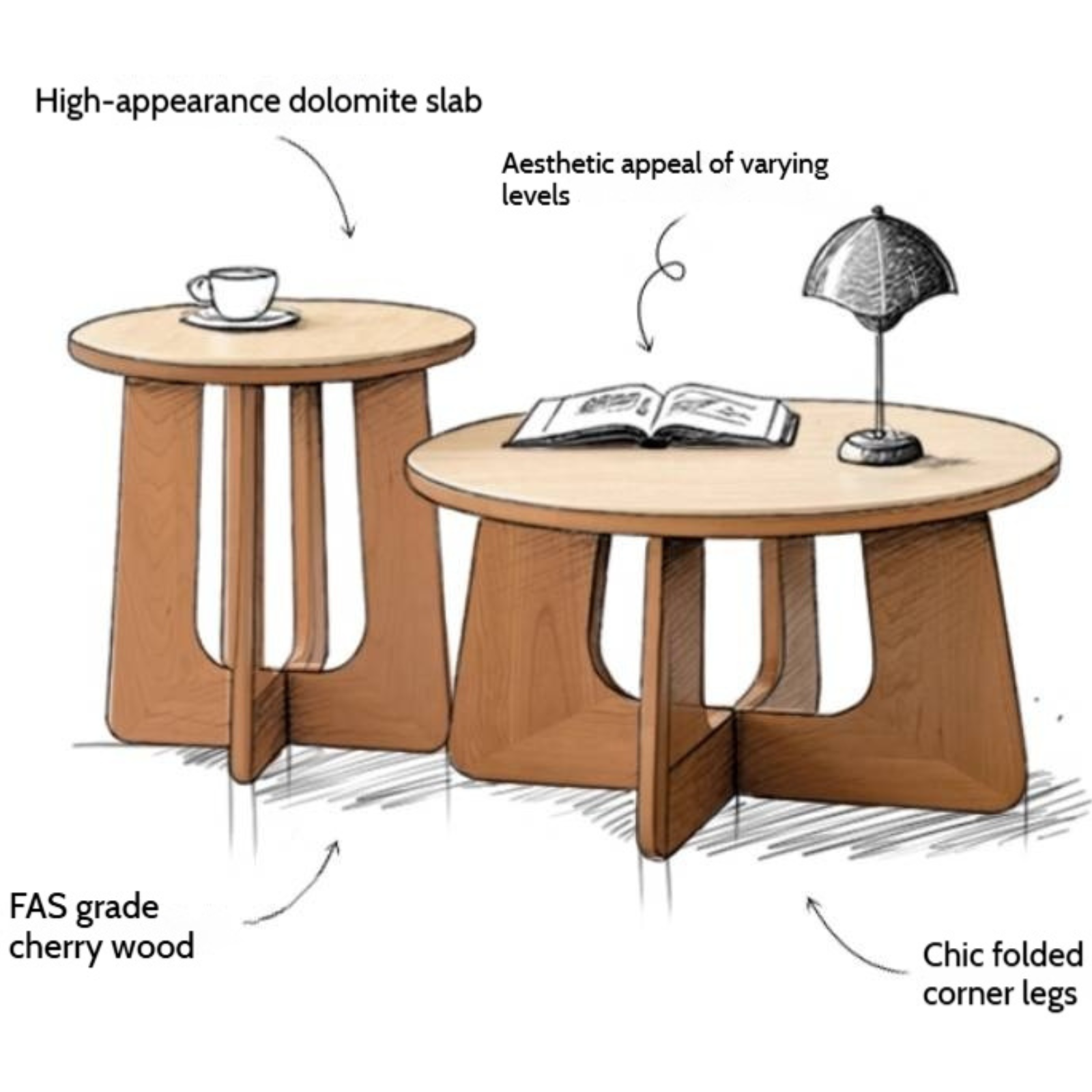 Cherry Solid Wood Rock Plate Round Coffee Table