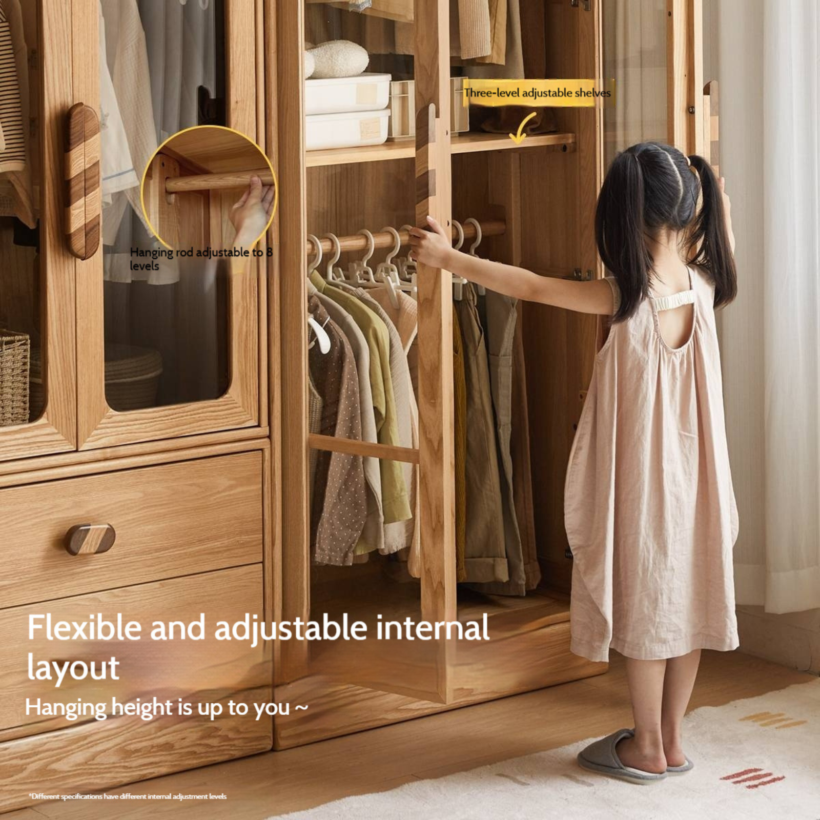 Oak Solid Wood Original Wood Style Children's Wardrobe