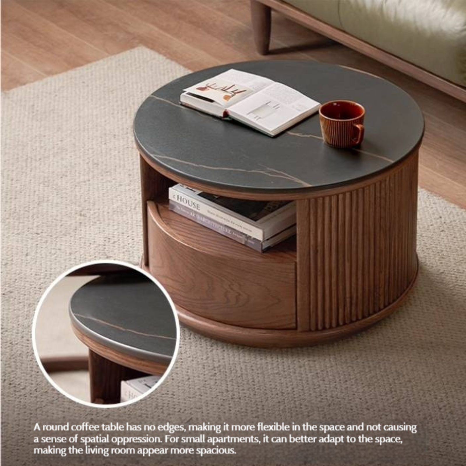 Oak Solid Wood Italian Light Luxury Rock Plate Coffee Table